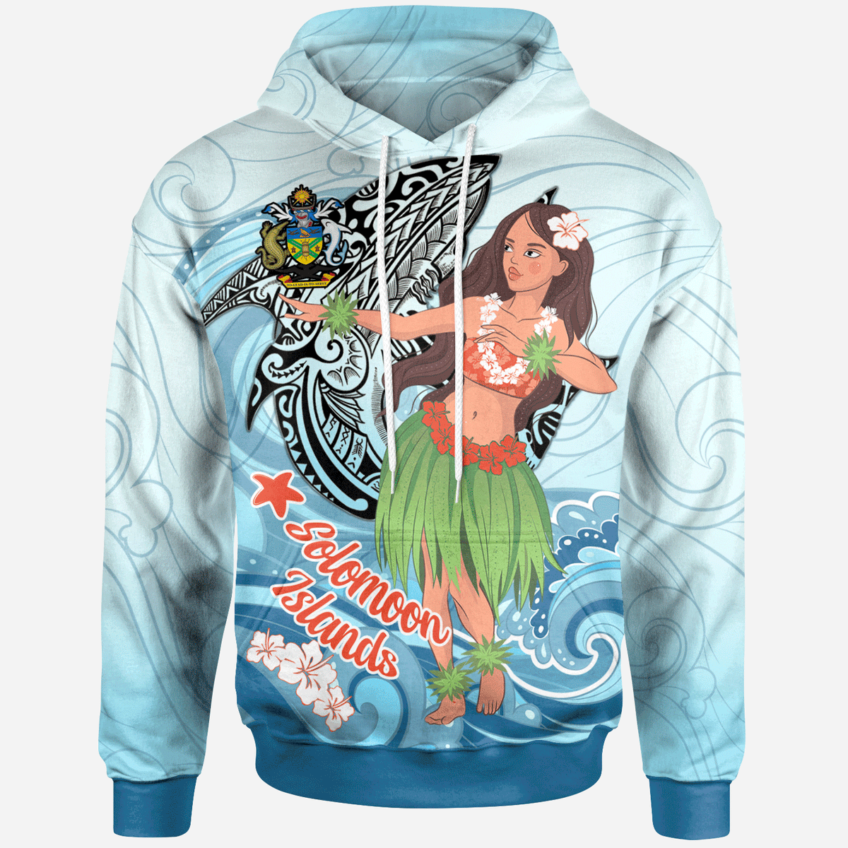 Solomon Islands Hoodie Polynesian Girls With Shark Unisex Blue - Polynesian Pride