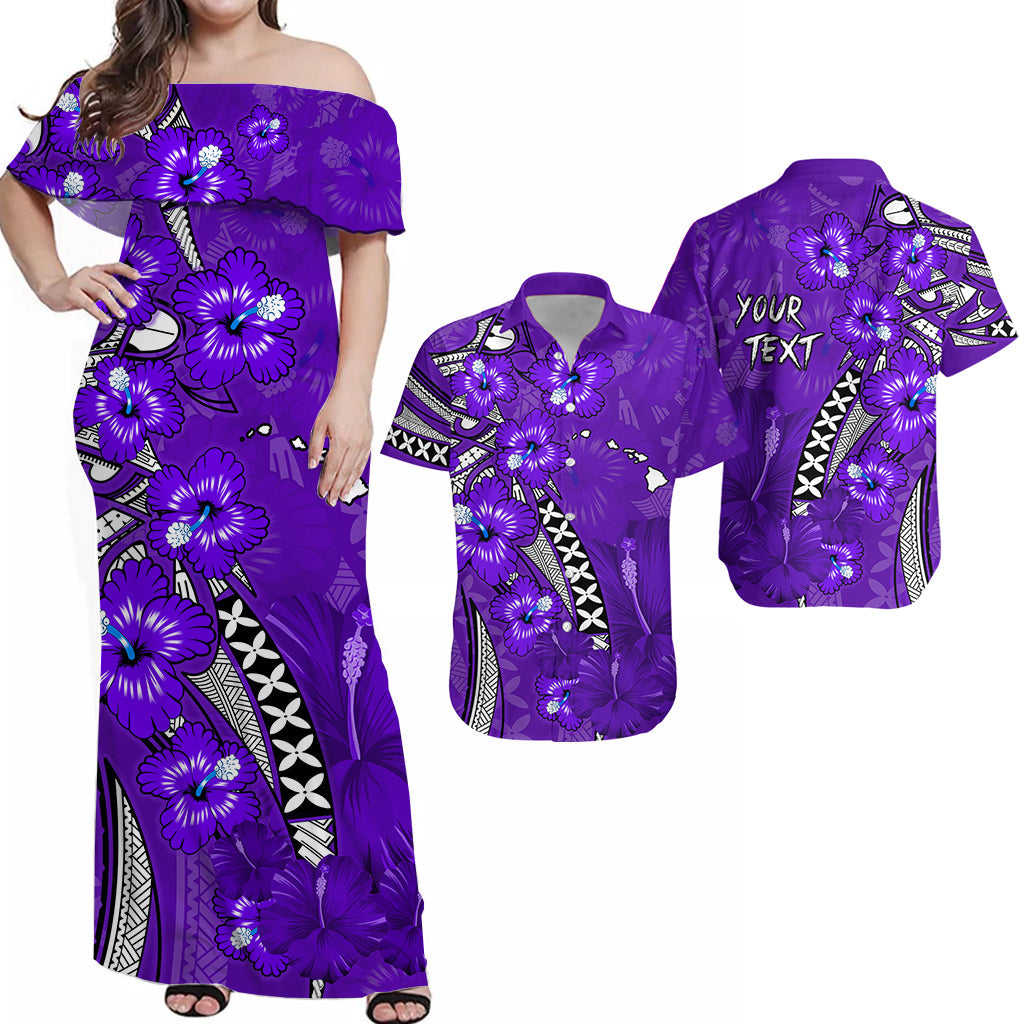 Custom His And Hers Hawaii Matching Clothing Matching Polynesia Purple Hibiscus and Map Mystical Dress and Hawaiian Shirt LT13 Purple - Polynesian Pride