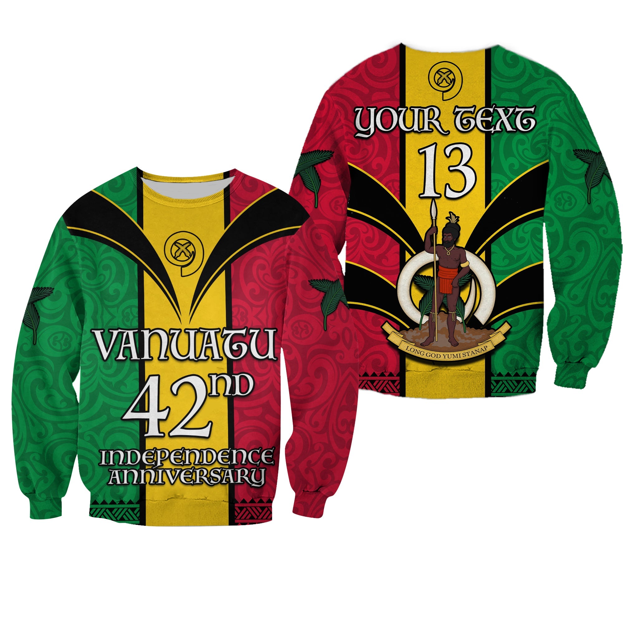 (Custom Text and Number) Vanuatu 1980 Sweatshirt Vanuatuan Independence Day LT13 Unisex Yellow - Polynesian Pride