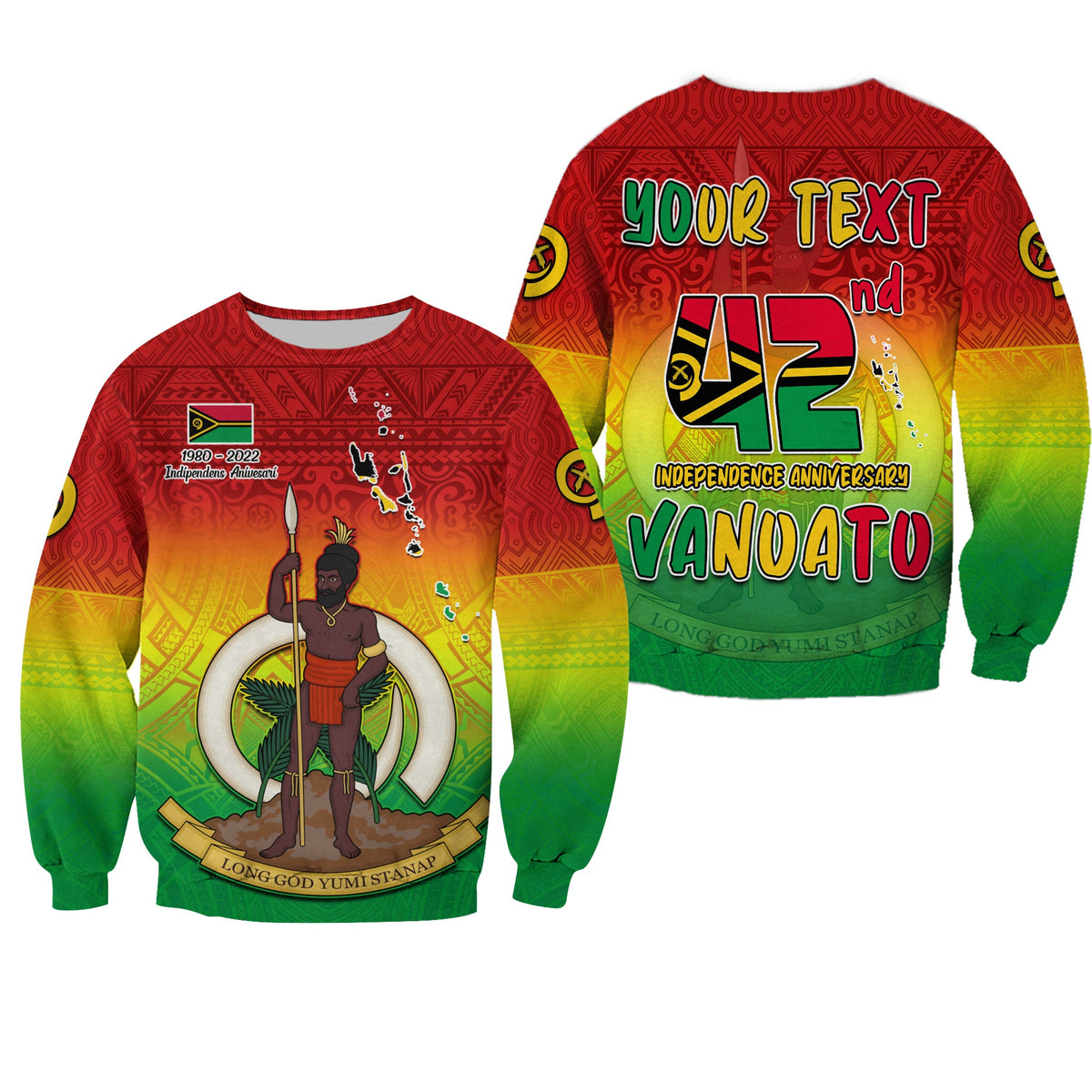 (Custom Personalised) Vanuatu Independence Day Sweatshirt 42nd Anniversary Yumi Yumi Yumi LT13 Unisex Red - Polynesian Pride