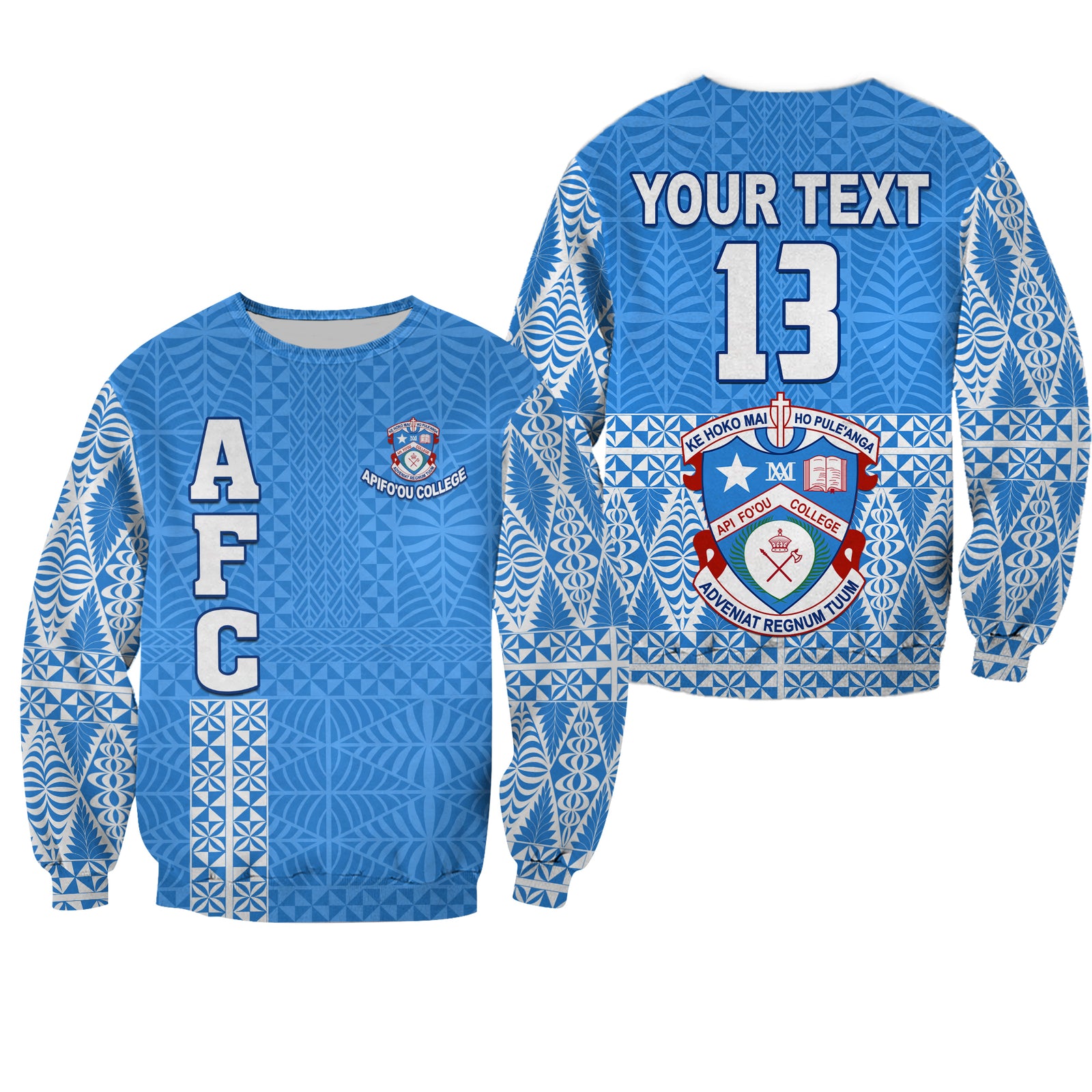 (Custom Personalised) Apifo'ou College Sweatshirt Tongan Pattern AFC Lovers LT13 Unisex Blue - Polynesian Pride