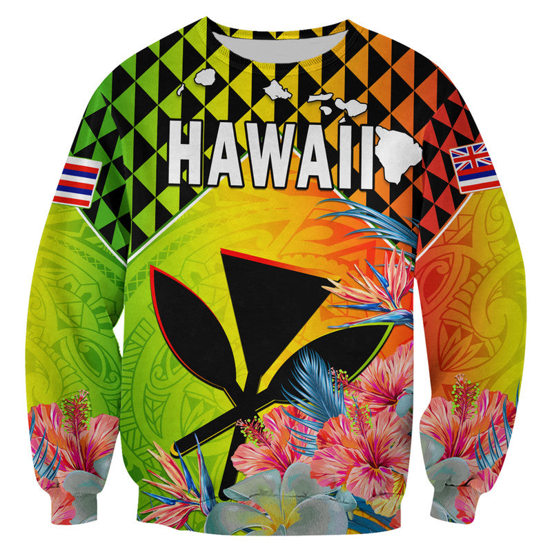 Hawaii Sweatshirt Hawaiian Tribal Kanaka Maoli Hibiscus LT14 Unisex Reggae - Polynesian Pride