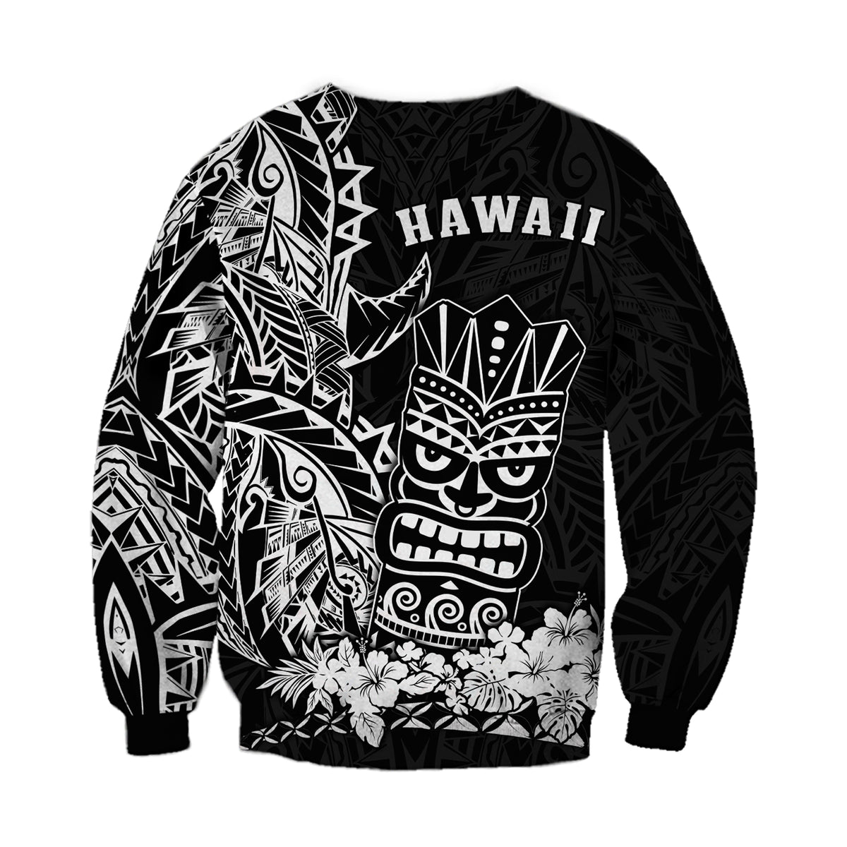 Hawaii Polynesian Sweatshirt White Tiki Masks Hawaiian LT13 - Polynesian Pride