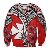 Wallis et Futuna Sweatshirt Polynesian Pattern and Hibiscus Flowers Version Red LT13 Unisex Red - Polynesian Pride