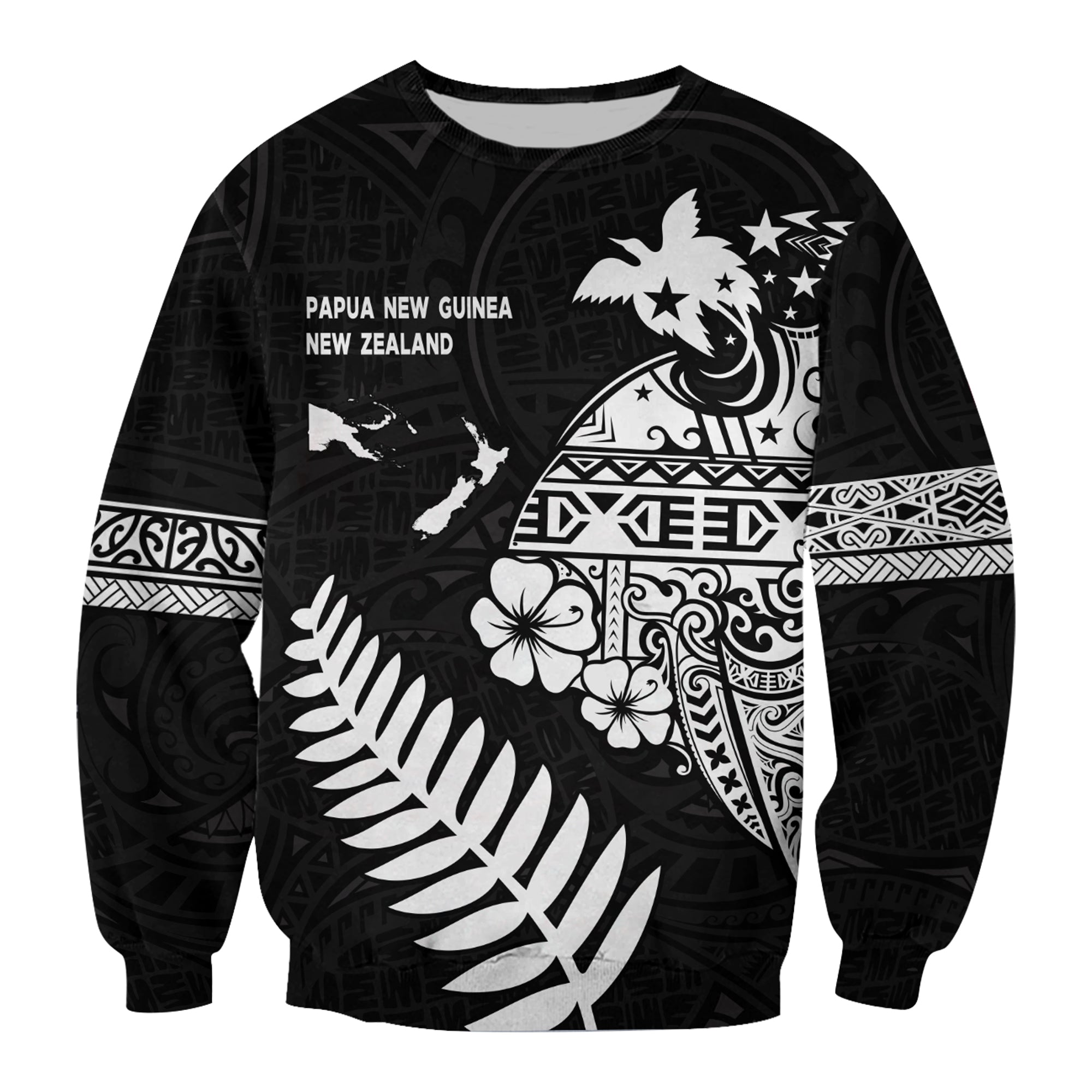 Papua New Guinea and New Zealand Sweatshirt Maori Polynesian LT13 Unisex Black - Polynesian Pride