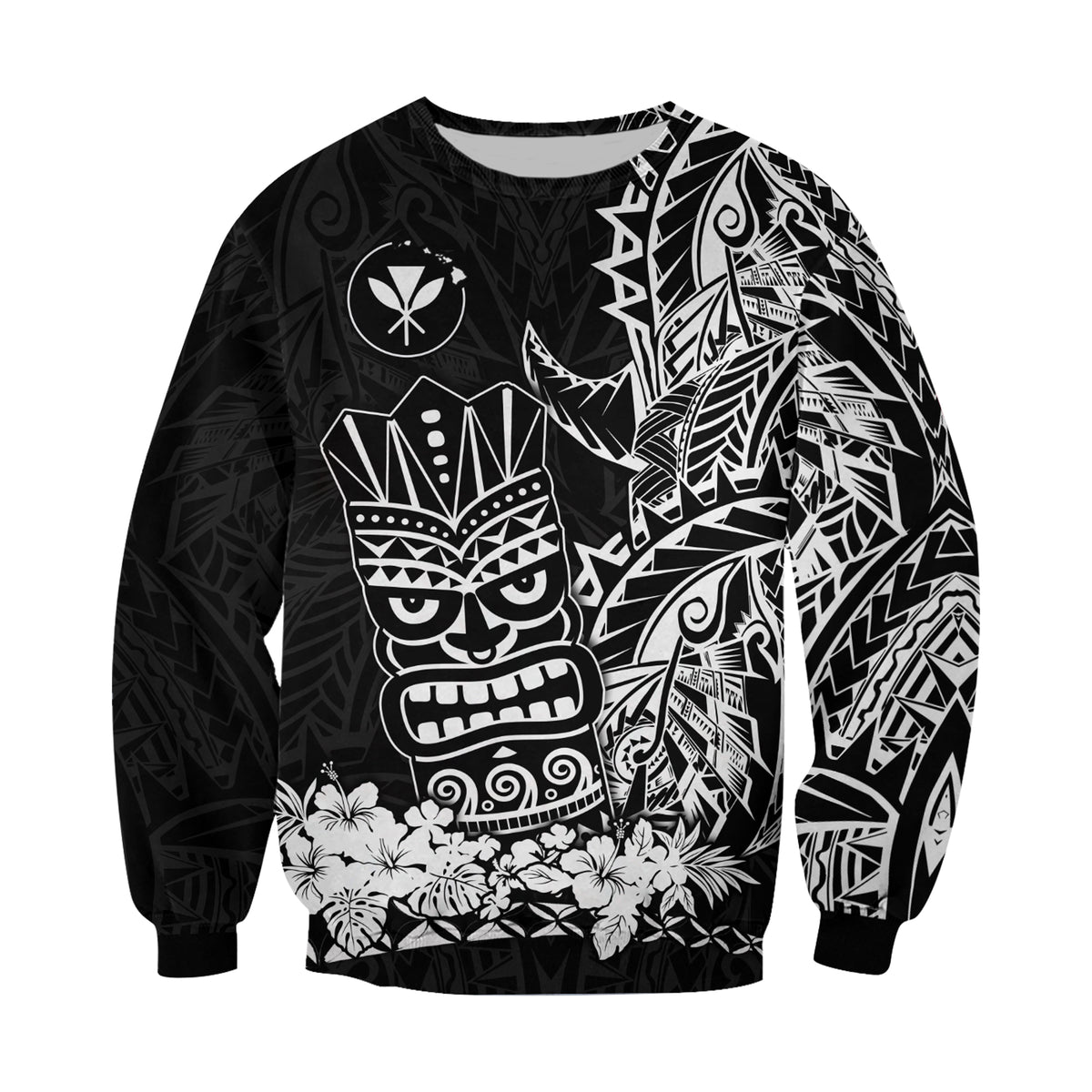 Hawaii Polynesian Sweatshirt White Tiki Masks Hawaiian LT13 - Polynesian Pride