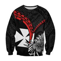 Wallis et Futuna Sweatshirt Polynesian Pattern and Hibiscus Flowers Version Black LT13 Unisex Black - Polynesian Pride