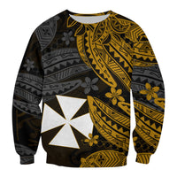 (Custom Text and Number) Wallis and Futuna Sweatshirt Enjoy Polynesian Flowers Version Gold LT13 - Polynesian Pride
