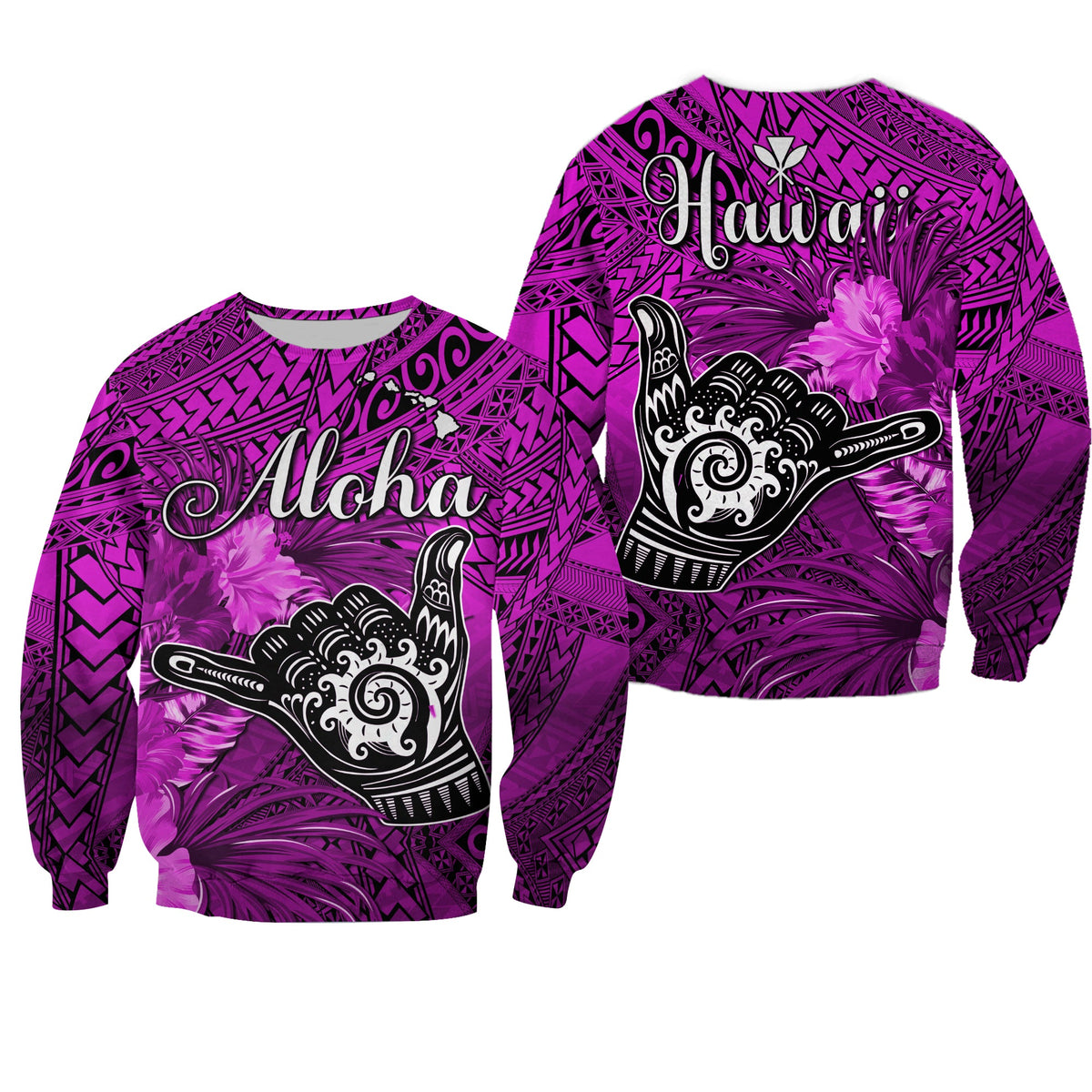The Shaka Hawaii Sweatshirt Tropical Flowers Purple Version LT13 Unisex Purple - Polynesian Pride