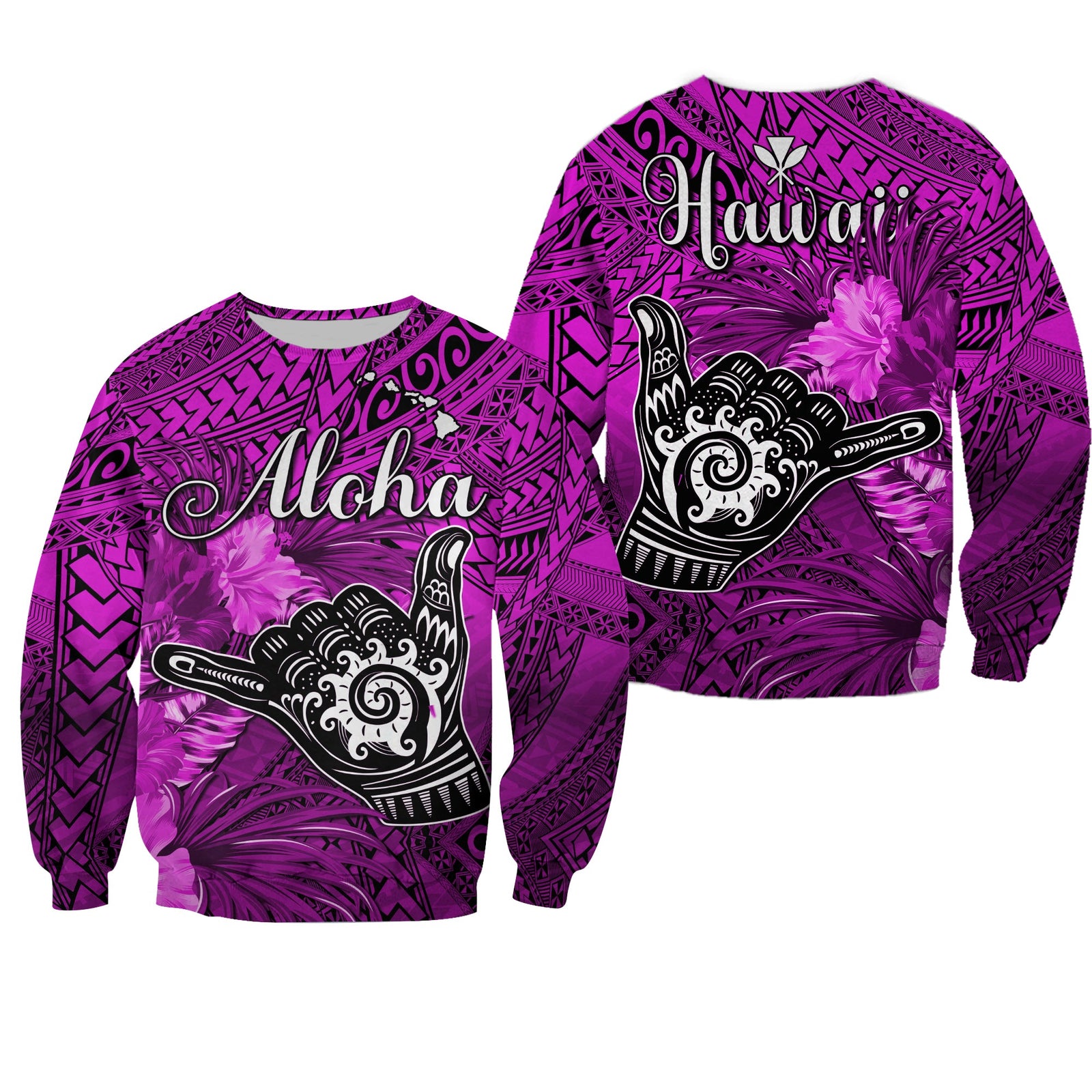 The Shaka Hawaii Sweatshirt Tropical Flowers Purple Version LT13 Unisex Purple - Polynesian Pride