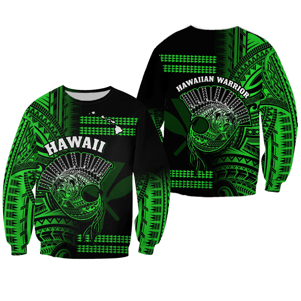 Hawaii Sweatshirt Kakau Warrior Helmet Gradient Green Polynesian LT14 Unisex Green - Polynesian Pride