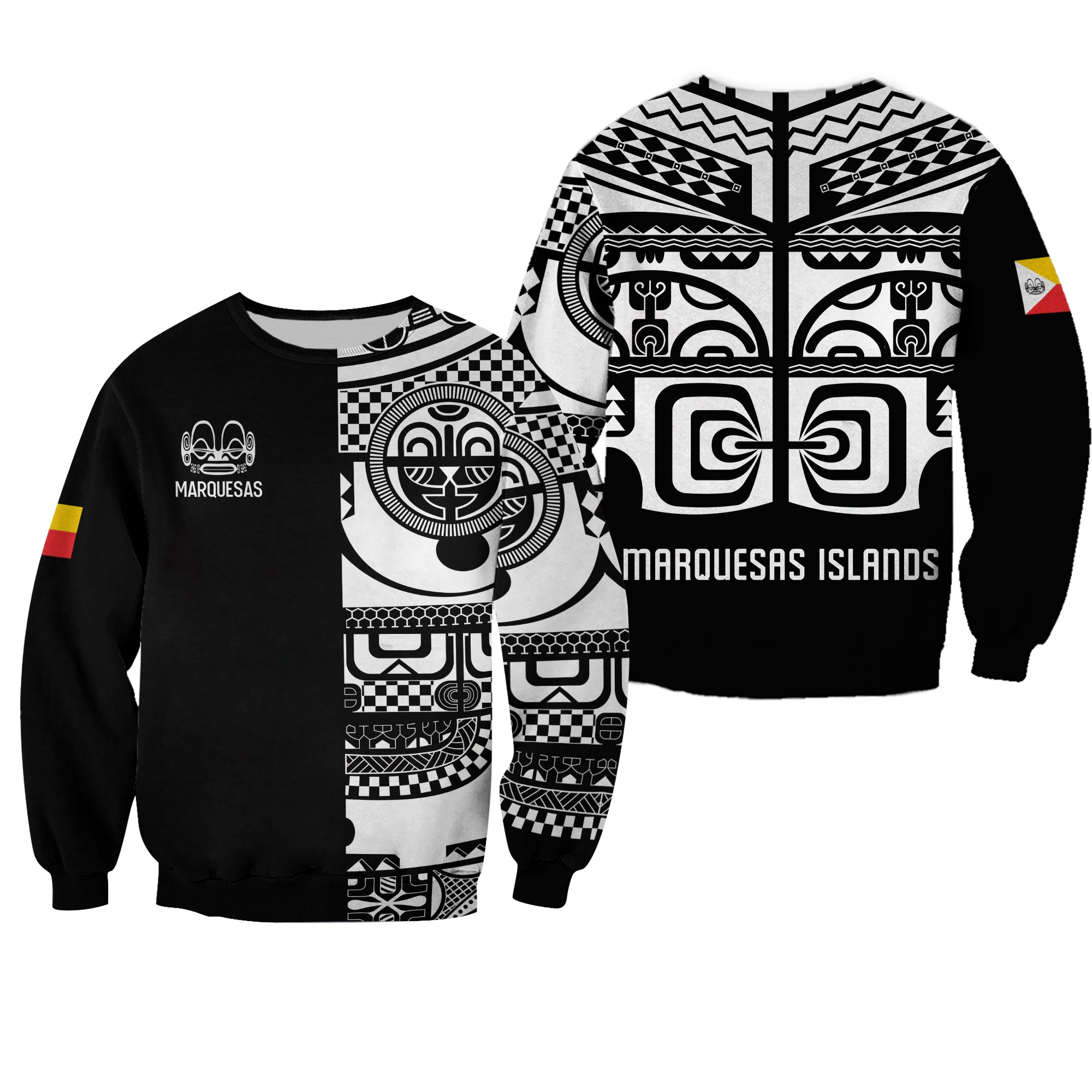 Marquesas Islands Tiki Sweatshirt Marquesan Tattoo LT13 Unisex Black - Polynesian Pride