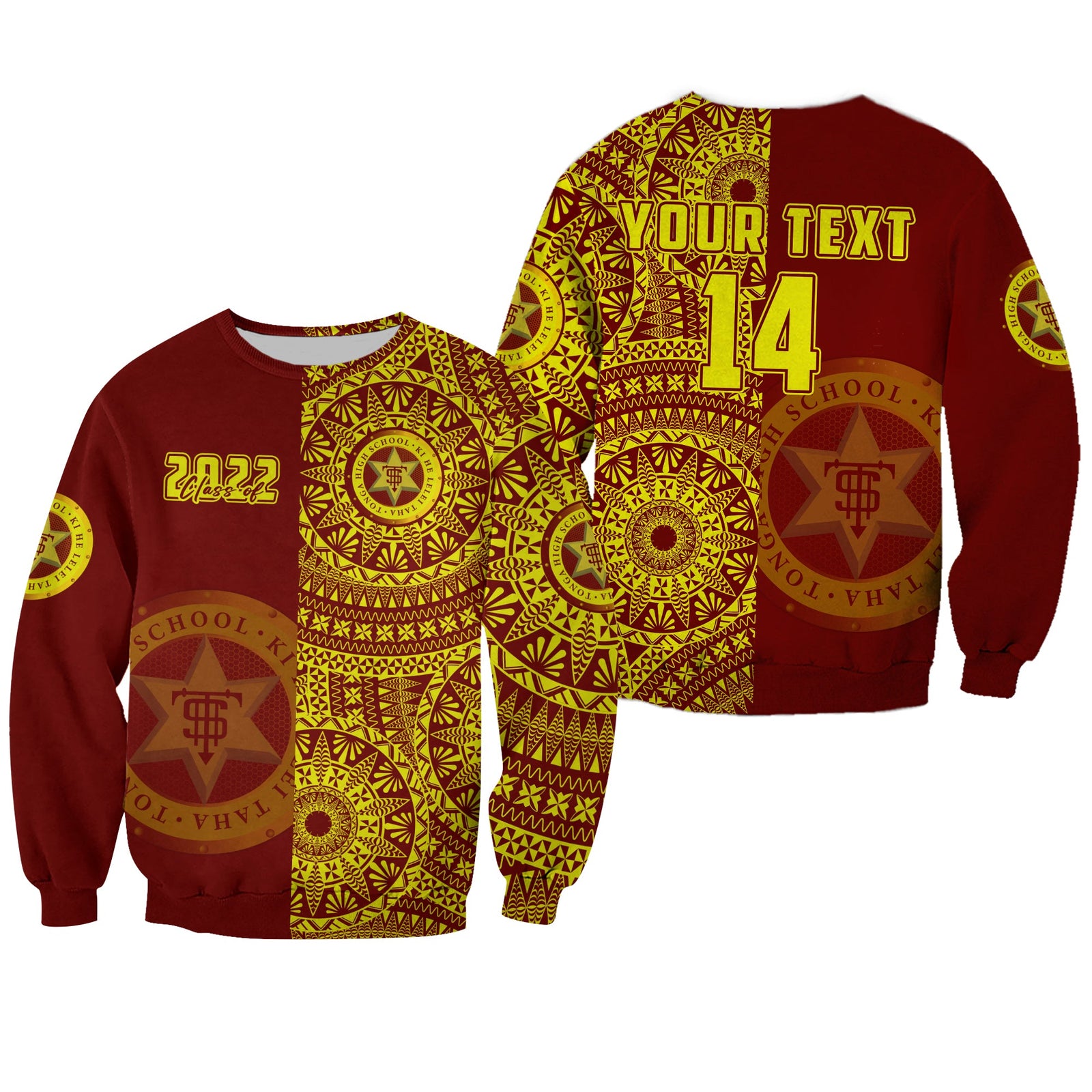 (Custom Text And Number) Tonga High School Sweatshirt Class Of Year Tongan Ngatu Pattern LT14 Unisex Red - Polynesian Pride