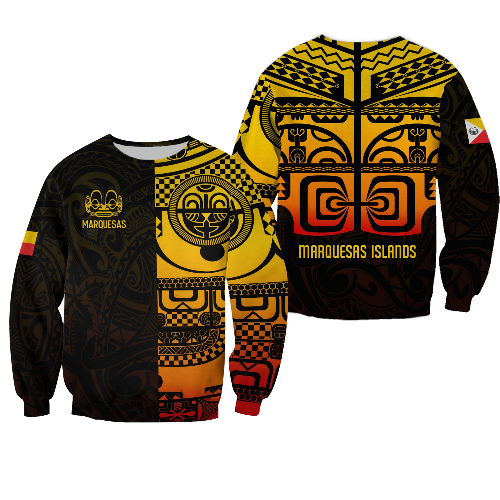 Marquesas Islands Tiki Sweatshirt Gradient Marquesan Tattoo LT13 Unisex Yellow - Polynesian Pride