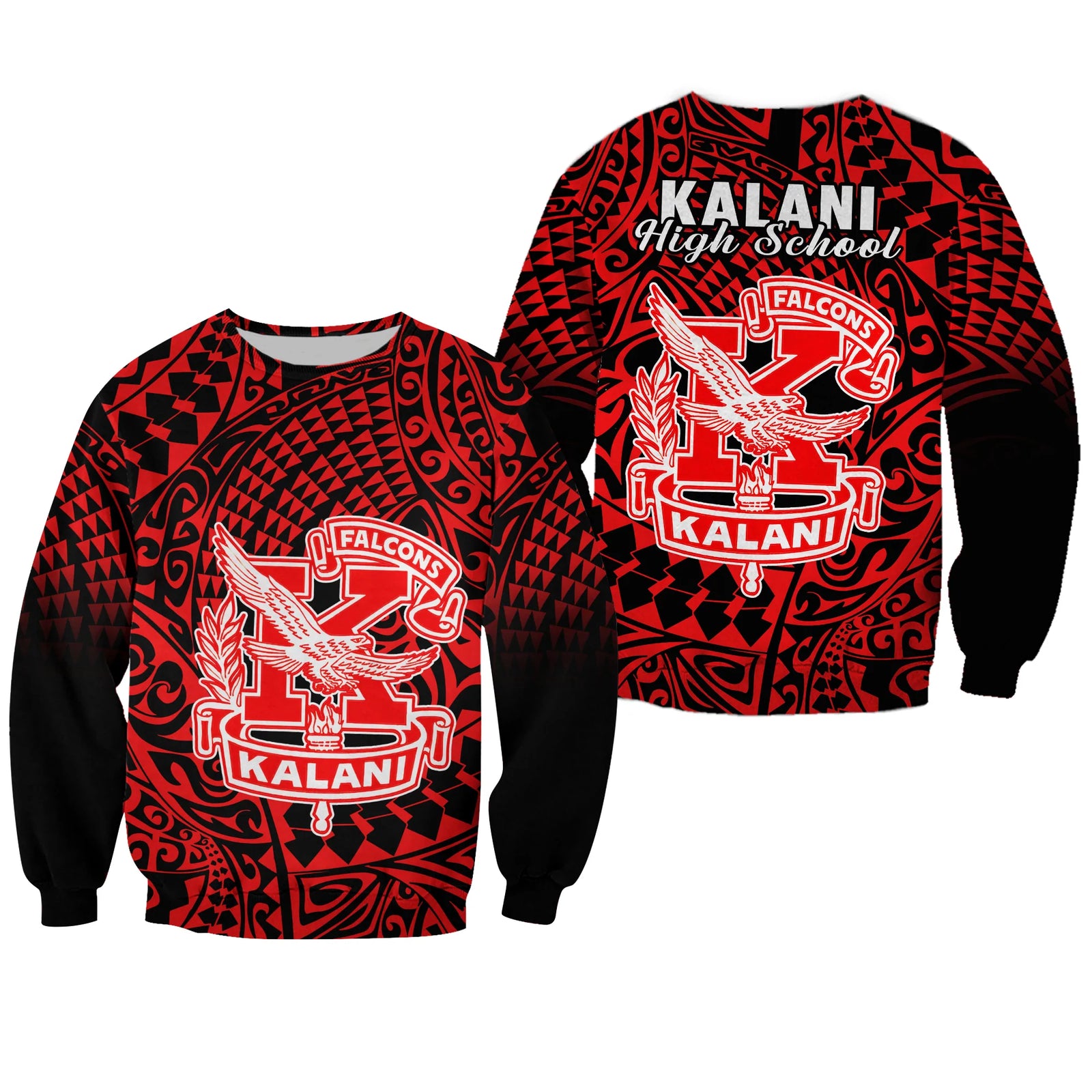 Hawaii Sweatshirt Kalani High School Tribal Kakau LT14 Unisex Red - Polynesian Pride