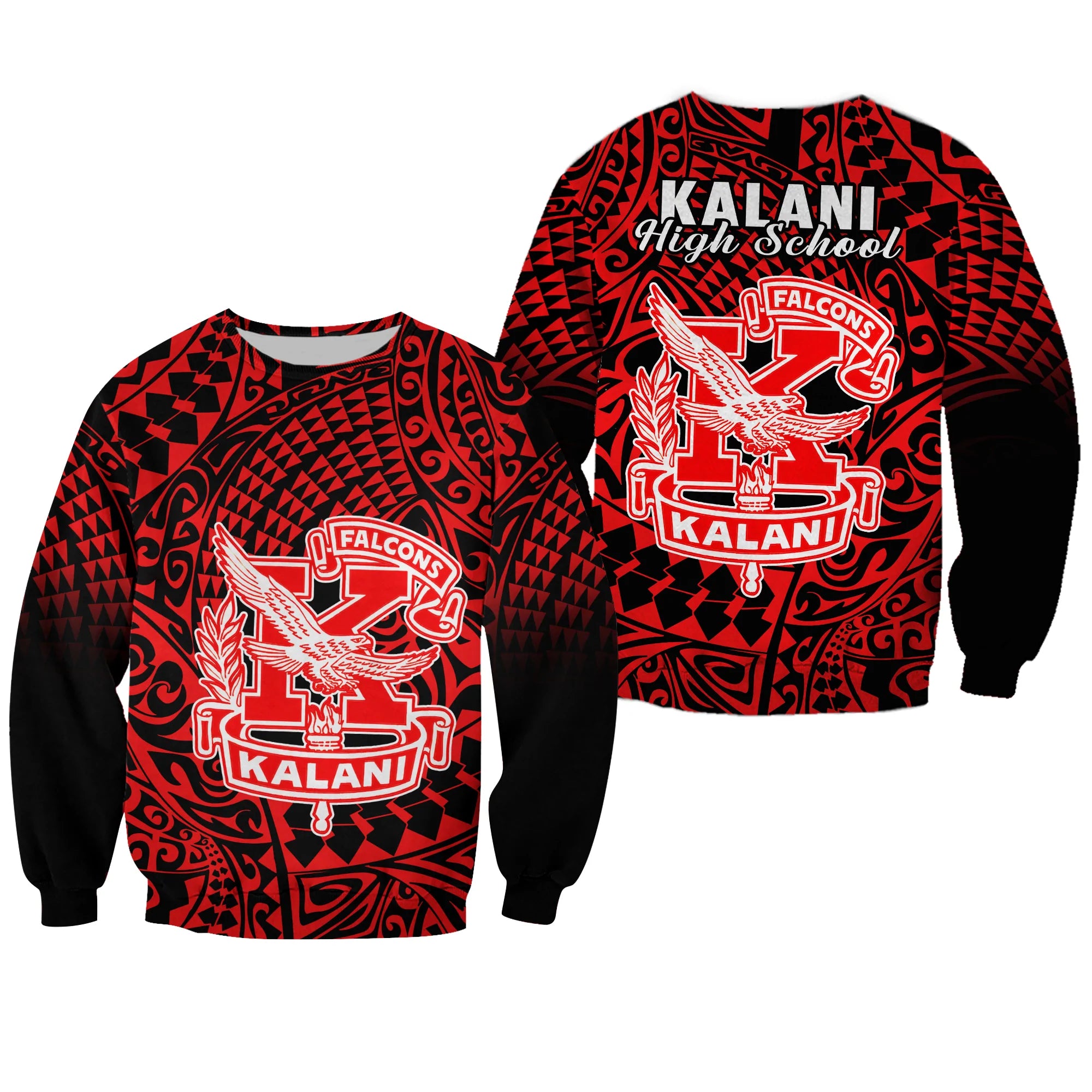 Hawaii Sweatshirt Kalani High School Tribal Kakau LT14 Unisex Red - Polynesian Pride