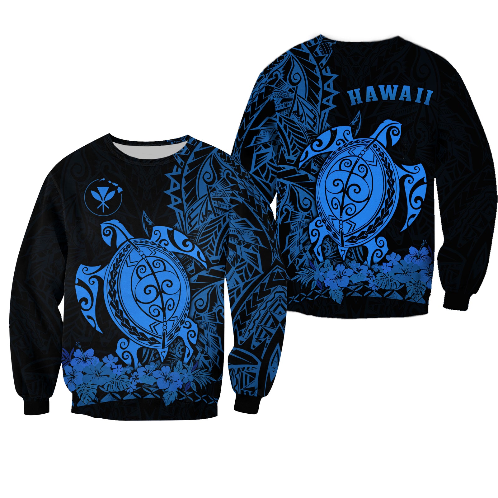 Hawaii Polynesian Sweatshirt Blue Sea Turtles Hawaiian LT13 Unisex Blue - Polynesian Pride