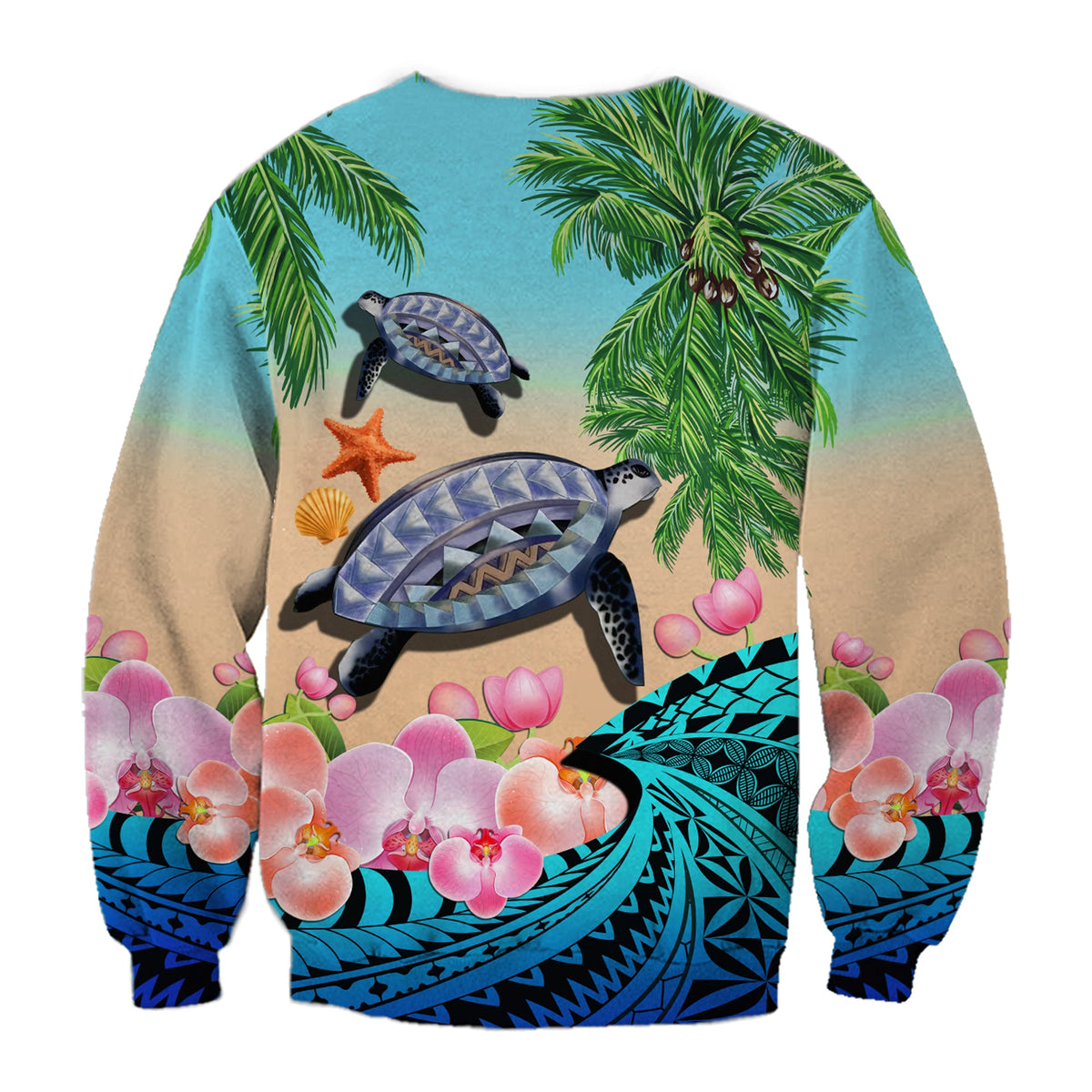 Polynesian Turtle Coconut Tree And Orchids Sweatshirt LT14 - Polynesian Pride