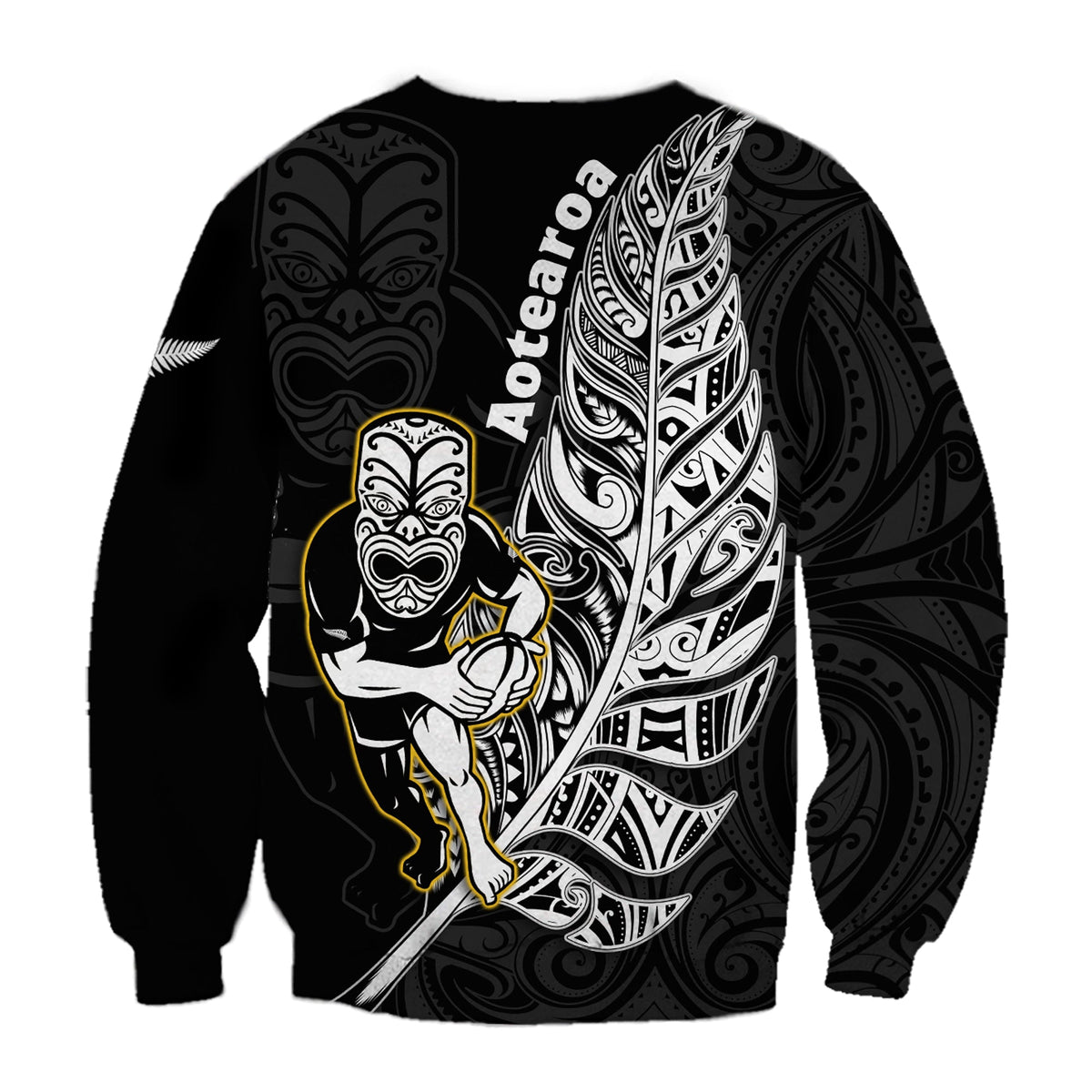 New Zealand Silver Fern Rugby Sweatshirt All Black Maori Version Black LT14 - Polynesian Pride