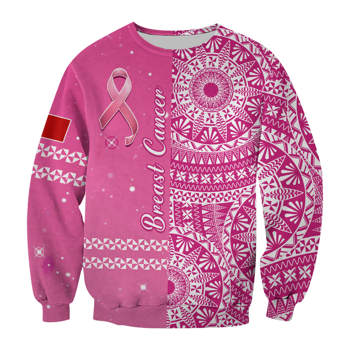 (Custom Personalised) Tonga Breast Cancer Sweatshirt Tongan Ngatu Pattern No One Fights Alone LT14 - Polynesian Pride