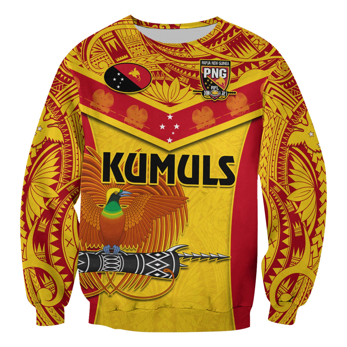 Papua New Guinea Rugby Sweatshirt PNG Kumuls Bird Of Paradise Yellow LT14 - Polynesian Pride