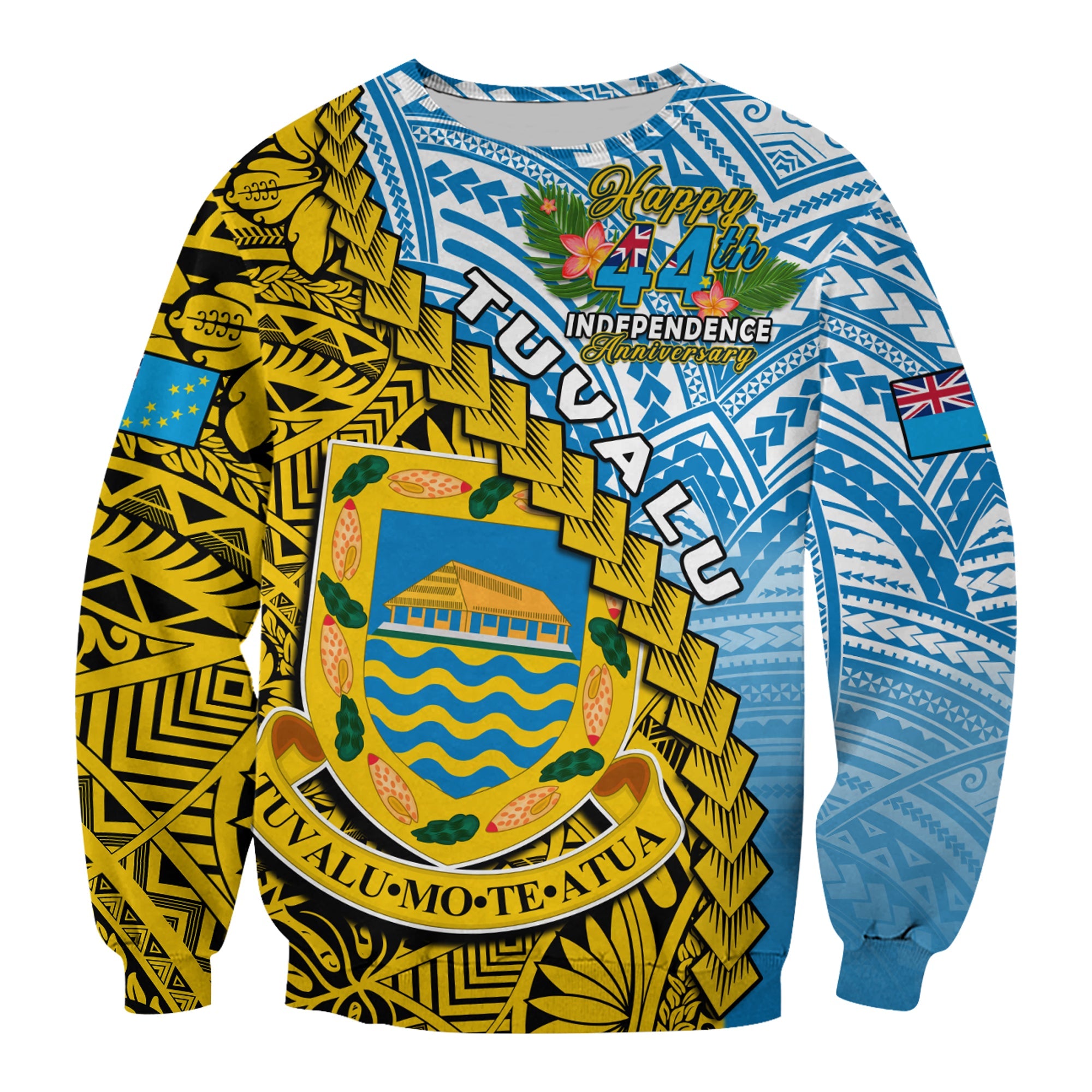 Tuvalu 1978 Sweatshirt Happy 44th Independence Anniversary Polynesian Pattern LT14 Unisex Yellow - Polynesian Pride