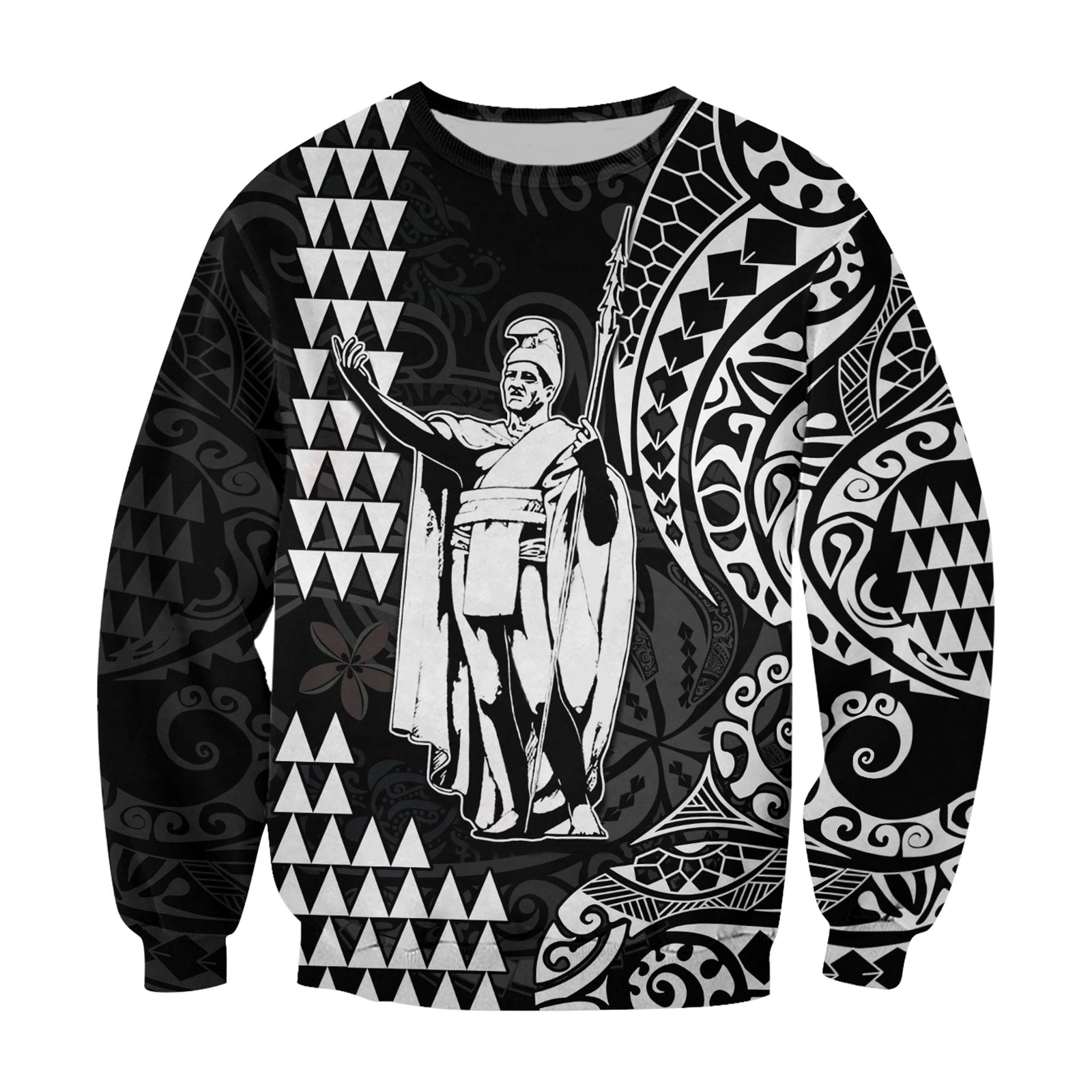 Hawaii Day Kakau Sweatshirt Proud To Be Hawaiian Black King Kamehameha and Kanaka Maoli LT13 Unisex Black - Polynesian Pride