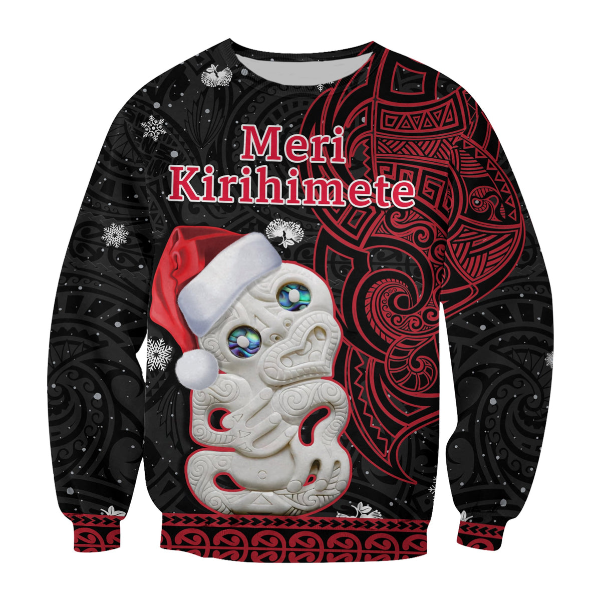 New Zealand Christmas Sweatshirt Hei Tiki Red Pohutukawa Meri Kirihimete LT14 Unisex Red - Polynesian Pride