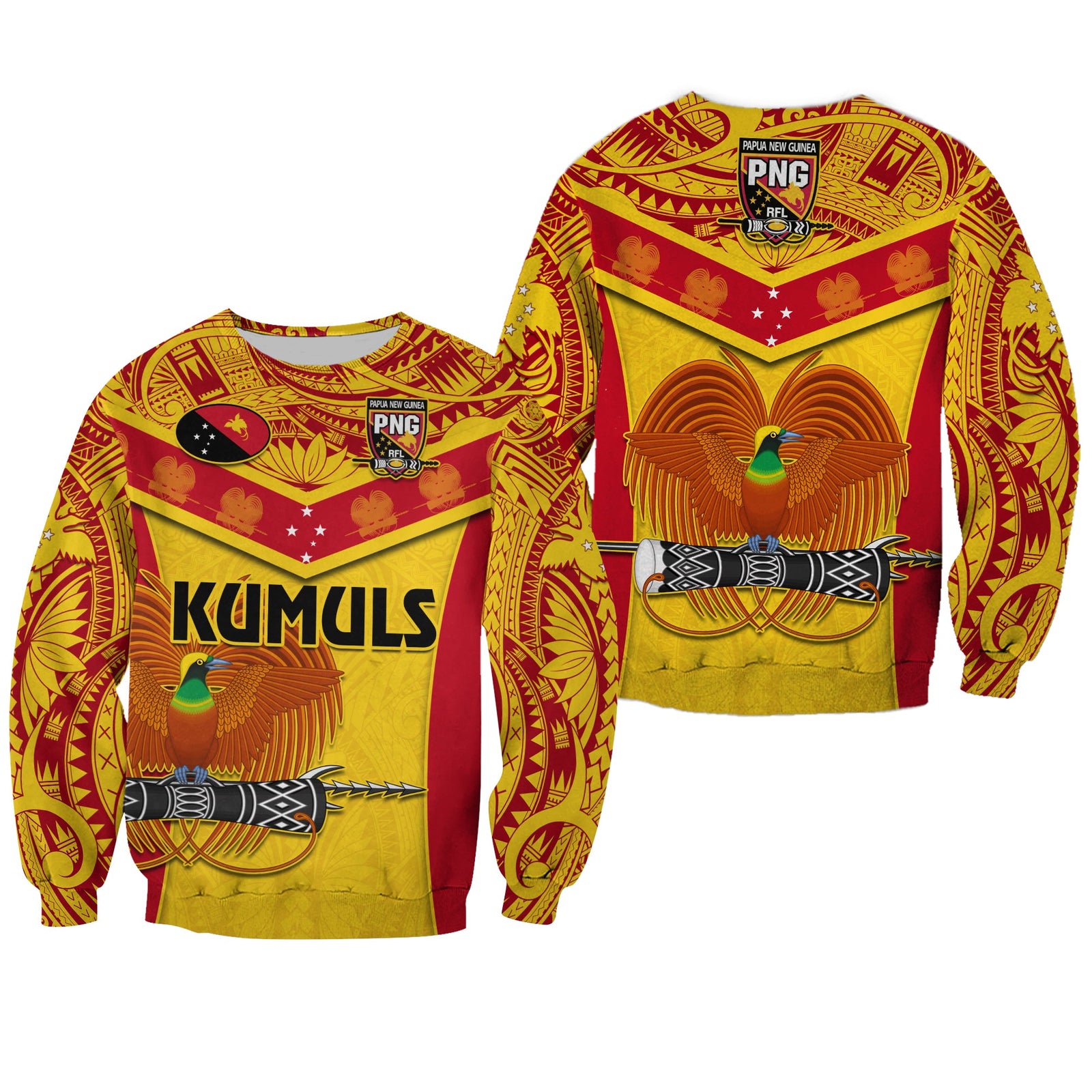 Papua New Guinea Rugby Sweatshirt PNG Kumuls Bird Of Paradise Yellow LT14 Unisex Yellow - Polynesian Pride