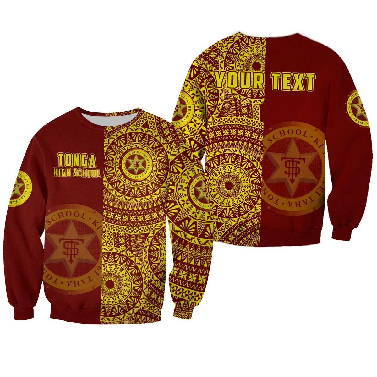 (Custom Personalised) Tonga High School Sweatshirt Tongan Ngatu Pattern LT14 Unisex Red - Polynesian Pride