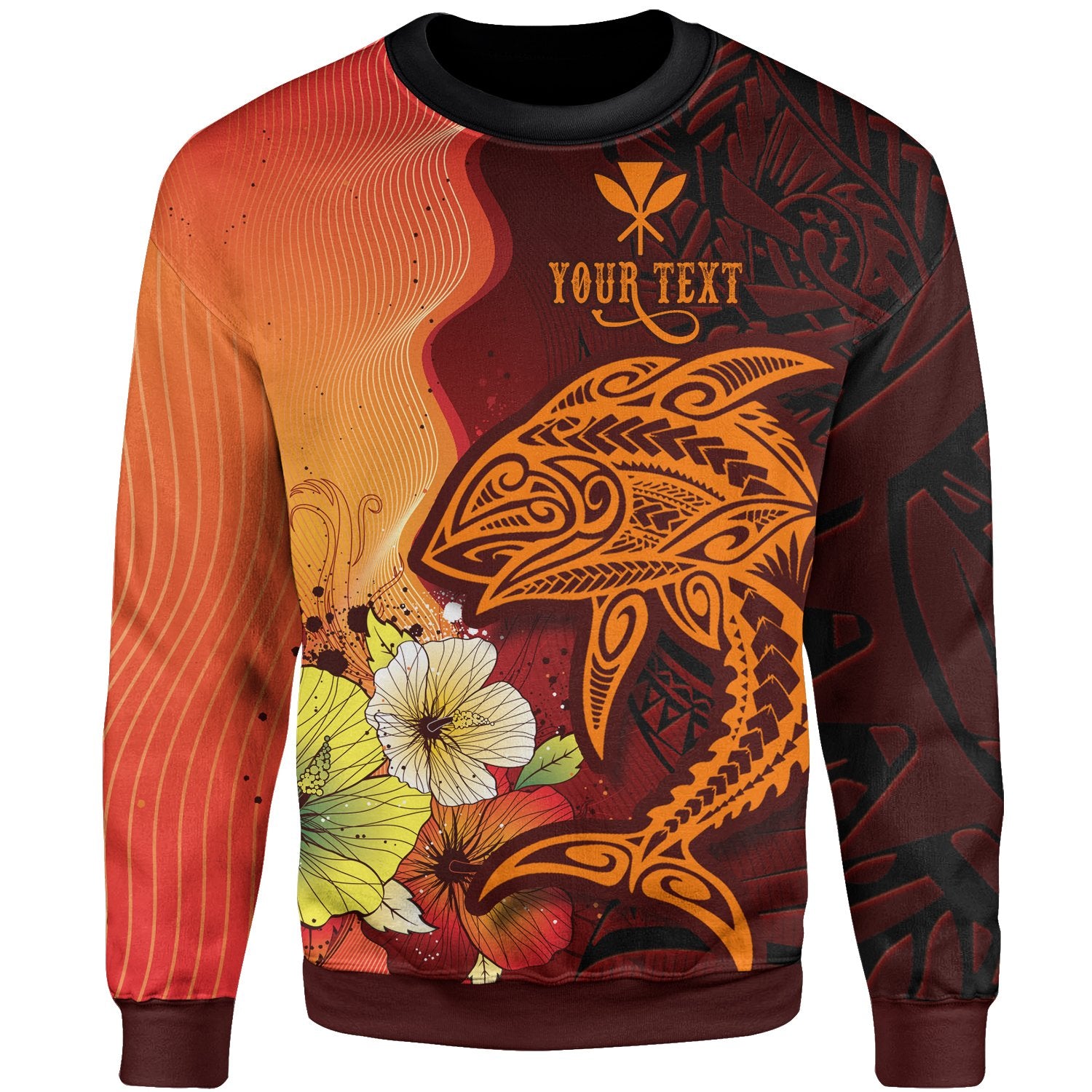 Hawaii Custom Personalised Sweater - Tribal Tuna Fish Unisex Orange - Polynesian Pride