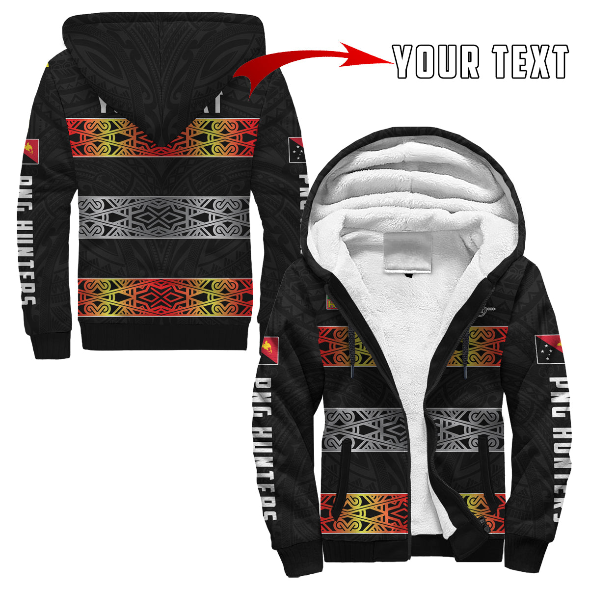 (Custom Personalised) The Hunters PNG Sherpa Hoodie Papua New Guinea Hunters Rugby LT13 Unisex Black - Polynesian Pride