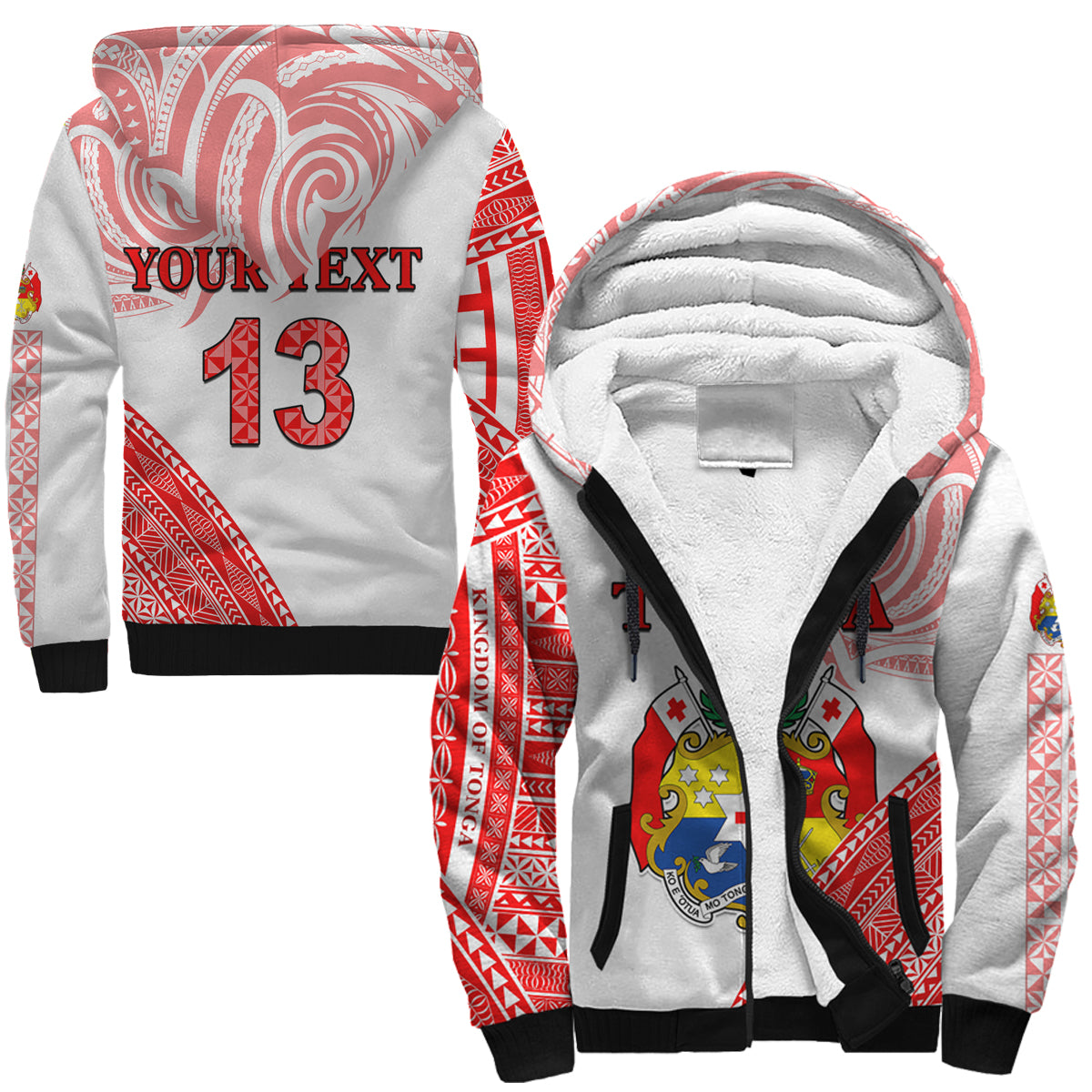 (Custom Text and Number) Tonga Sherpa Hoodie Tongan Pattern Blithesome LT13 Unisex Red - Polynesian Pride