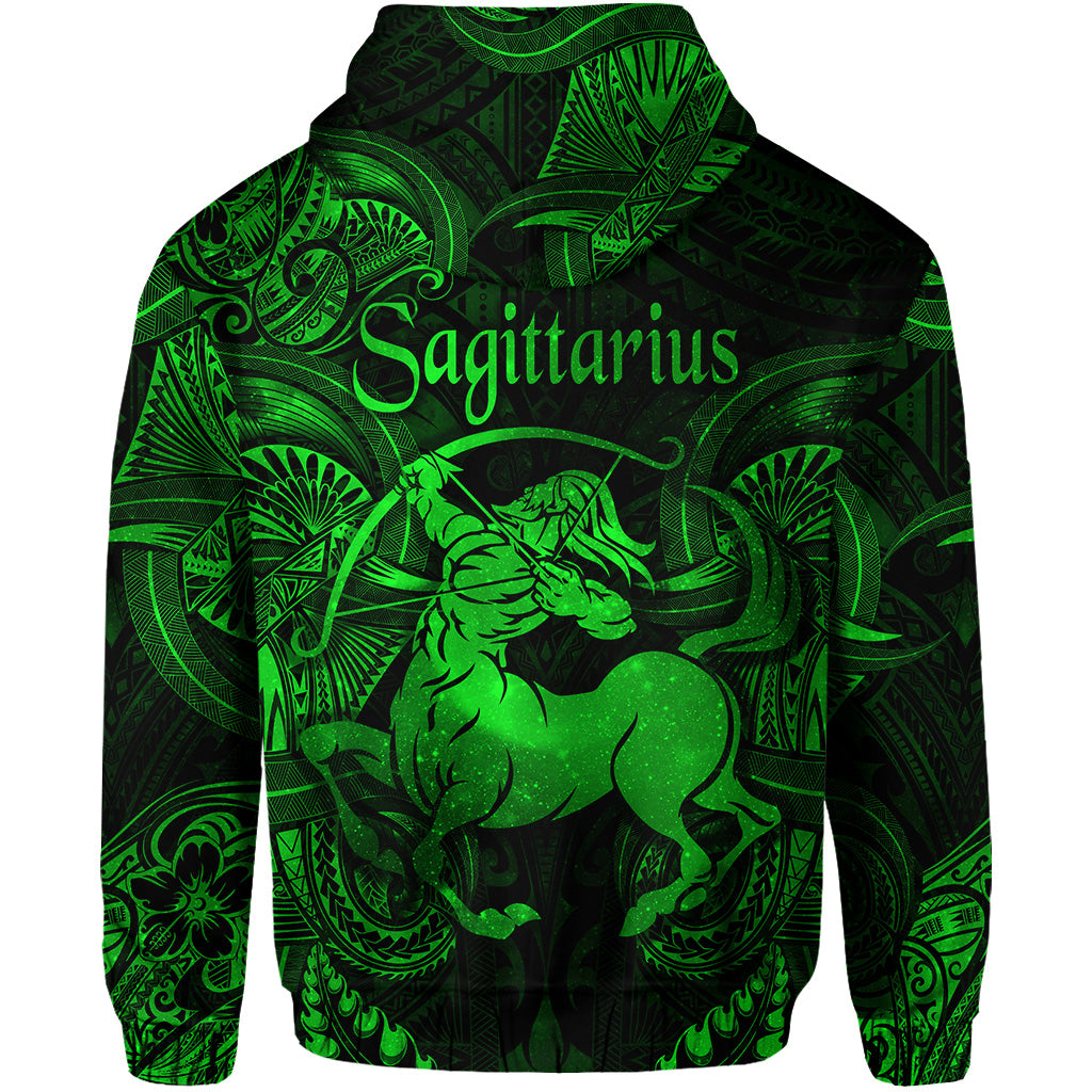 Sagittarius Zodiac Polynesian Zip Hoodie Unique Style Green LT8 - Polynesian Pride