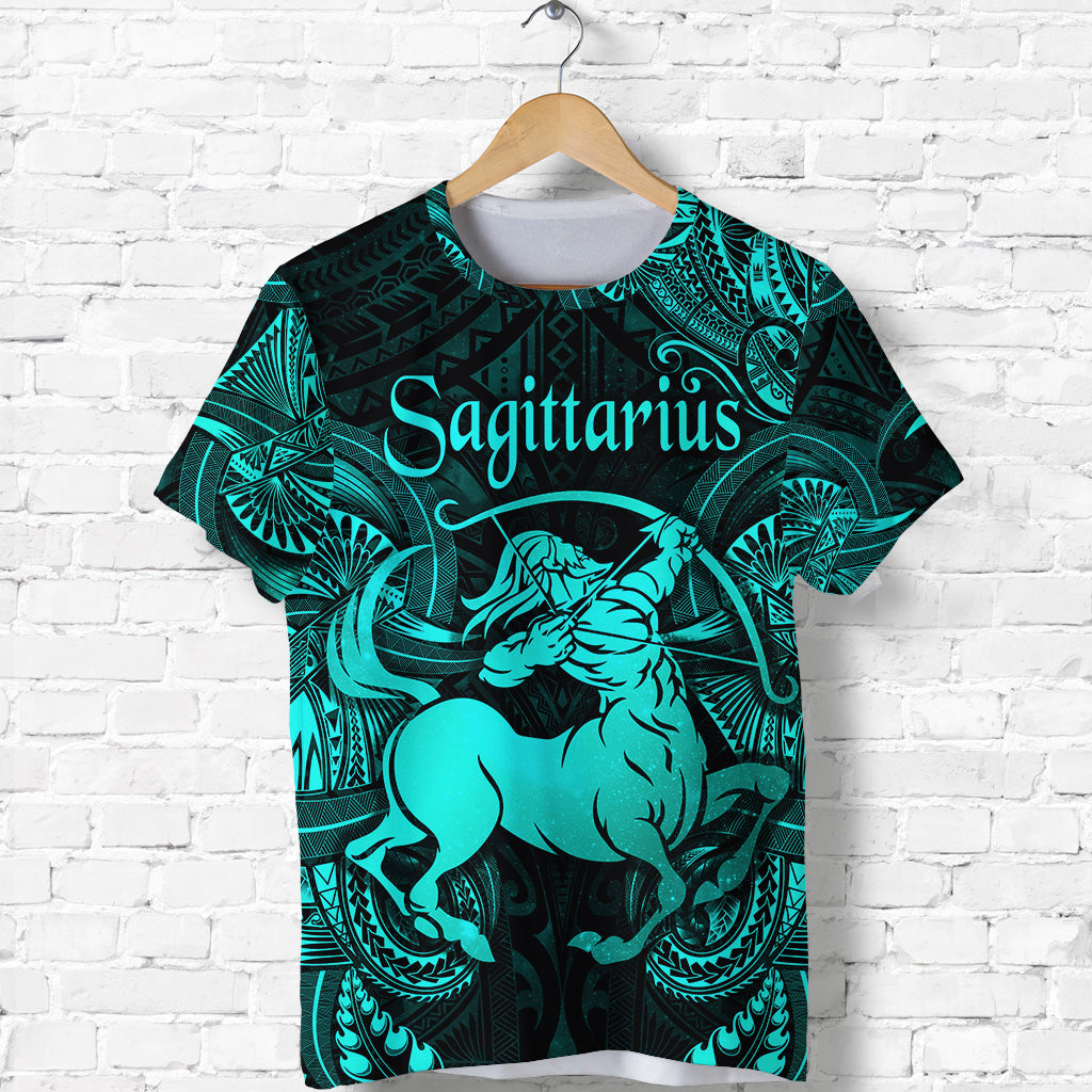 Sagittarius Zodiac Polynesian T Shirt Unique Style Turquoise LT8 - Polynesian Pride