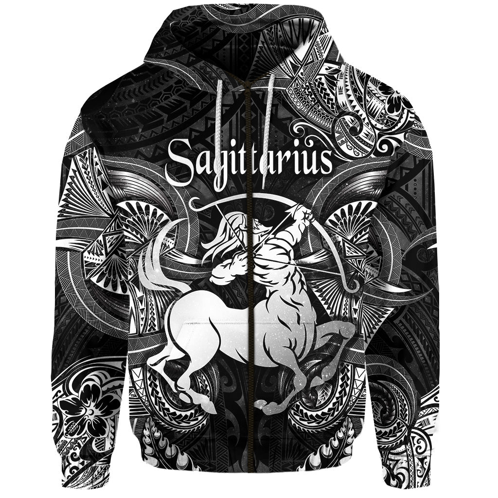 Custom Sagittarius Zodiac Polynesian Zip Hoodie Unique Style Black LT8 - Polynesian Pride