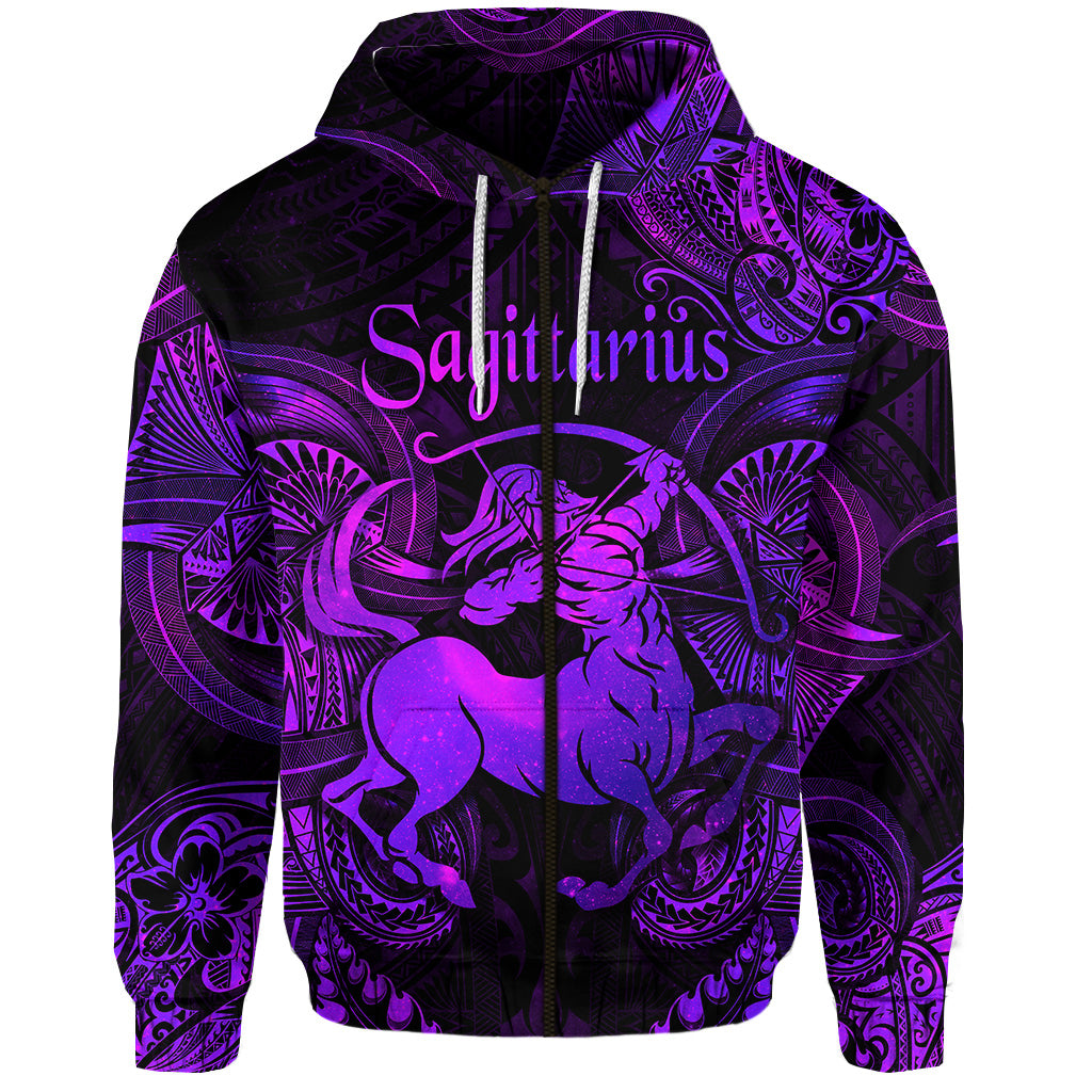 Sagittarius Zodiac Polynesian Zip Hoodie Unique Style Purple LT8 - Polynesian Pride