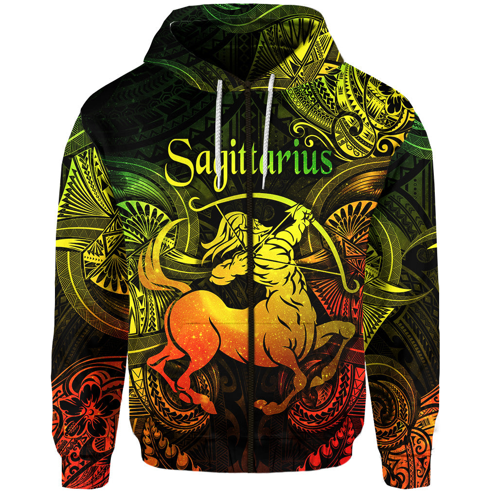 Sagittarius Zodiac Polynesian Zip Hoodie Unique Style Reggae LT8 - Polynesian Pride