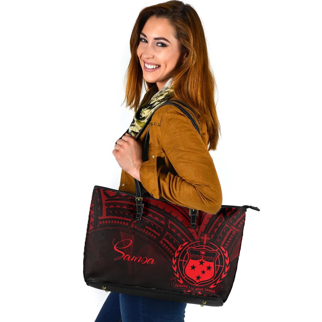 Samoa Leather Tote - Red Color Cross Style Black - Polynesian Pride