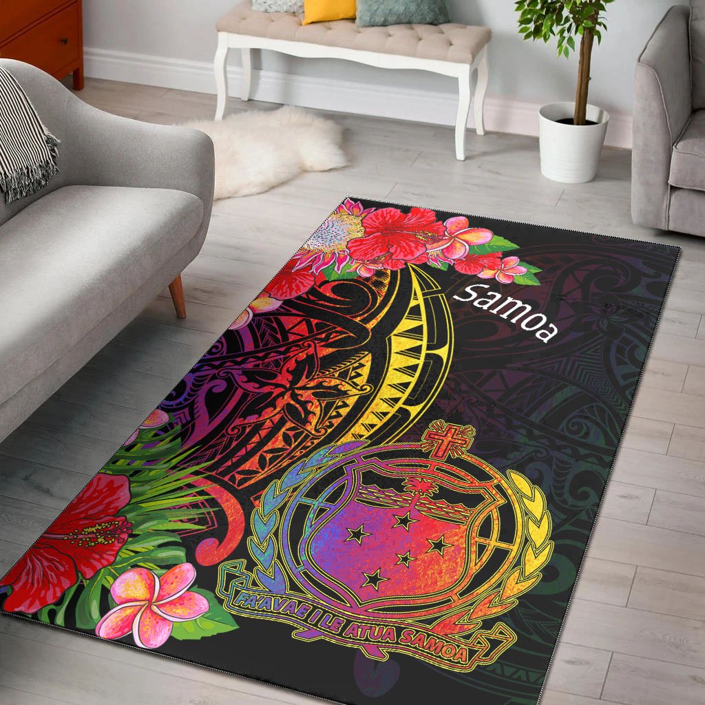 Samoa Area Rug - Tropical Hippie Style Black - Polynesian Pride