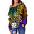 Samoa Custom Personalised Women's Off Shoulder Sweater - Rainbow Polynesian Pattern - Polynesian Pride