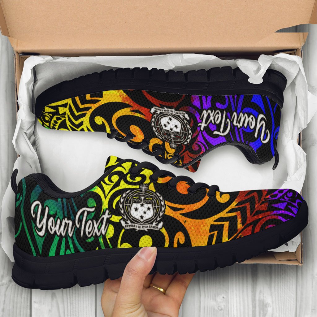 Samoa Custom Personalised Sneakers - Rainbow Polynesian Pattern - Polynesian Pride