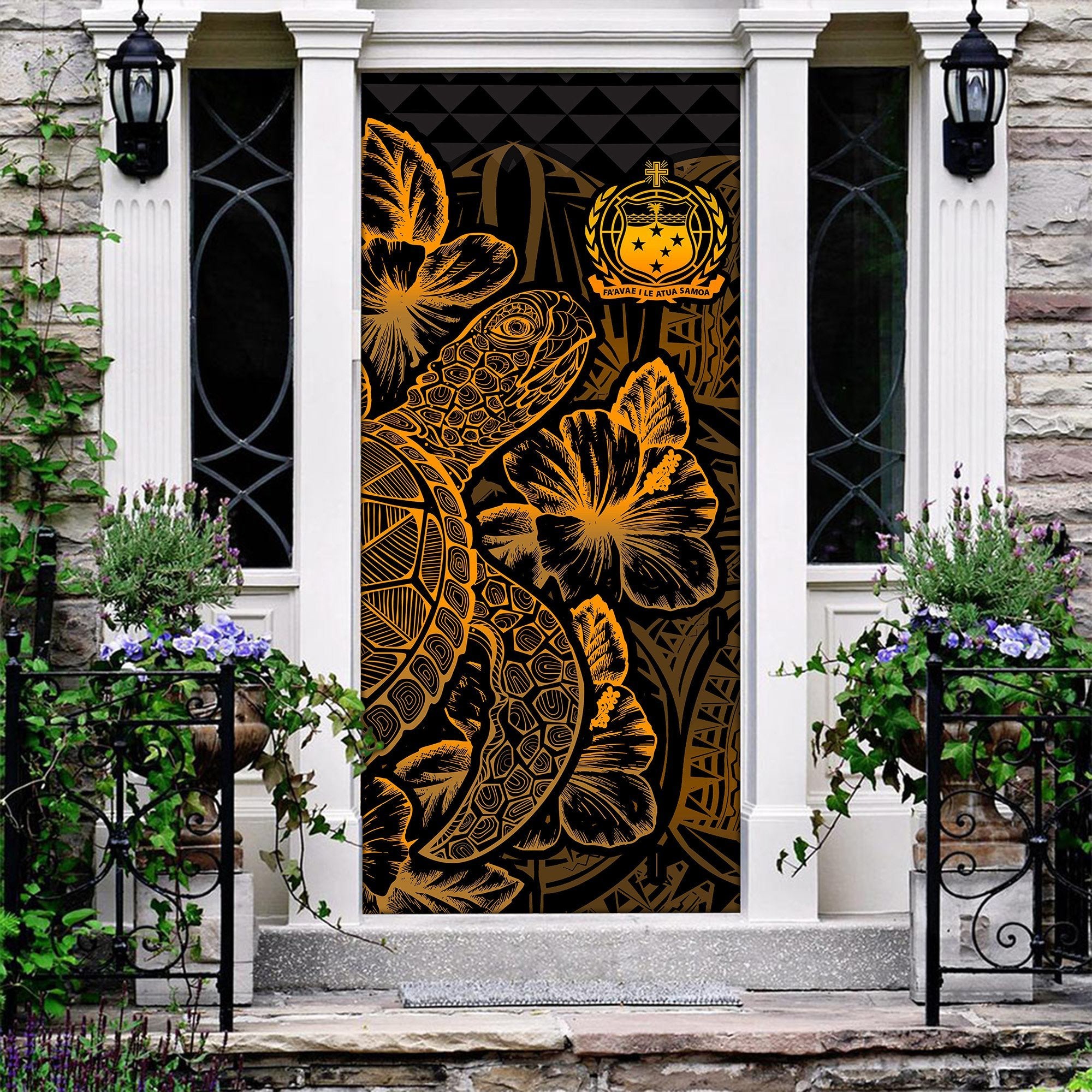 Samoa Door Cover Turtle Hibiscus Gold - Polynesian Pride