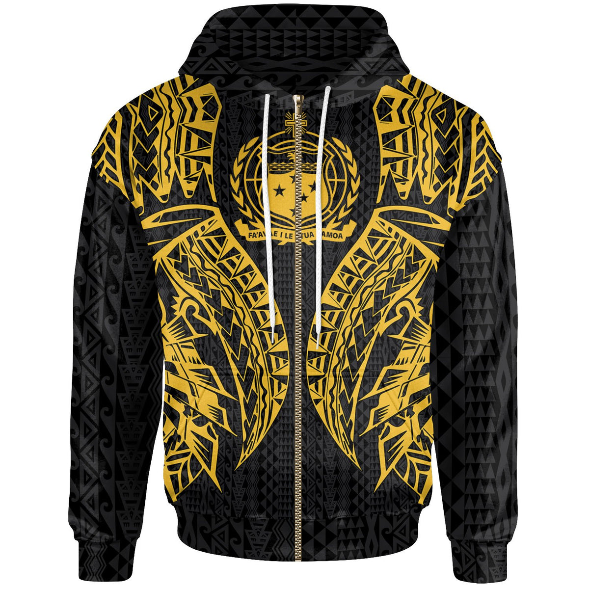 Samoa Zip up Hoodie Polynesian Lion Head Gold Style Unisex Gold - Polynesian Pride