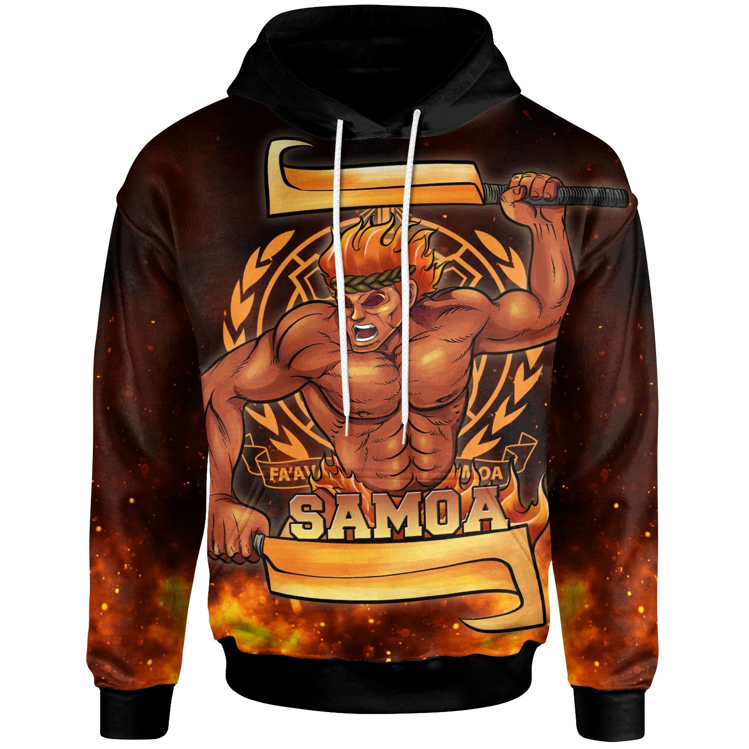 Samoa Hoodie The Fire Knife Dance Unisex Black - Polynesian Pride