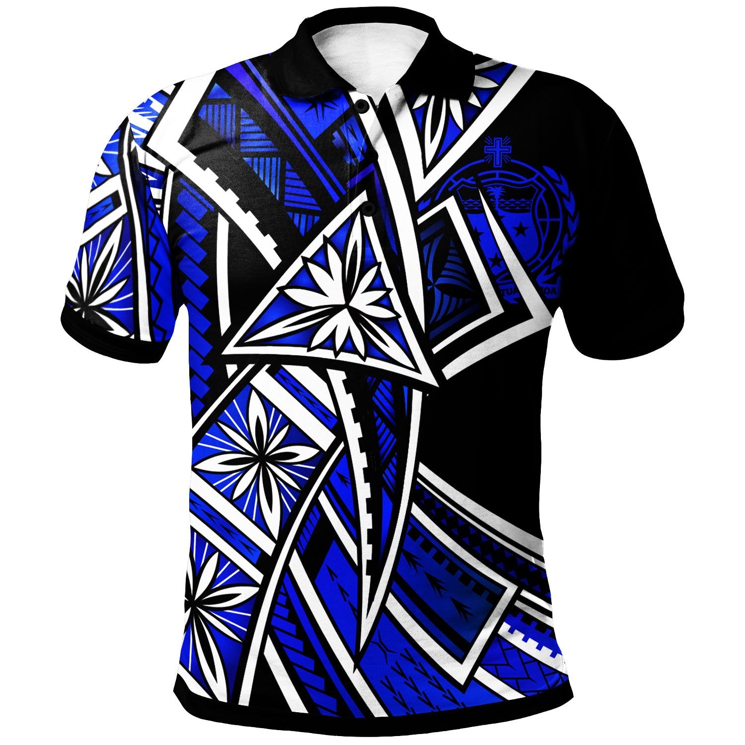 Samoa Polo Shirt Tribal Flower Special Pattern Blue Color Unisex Blue - Polynesian Pride