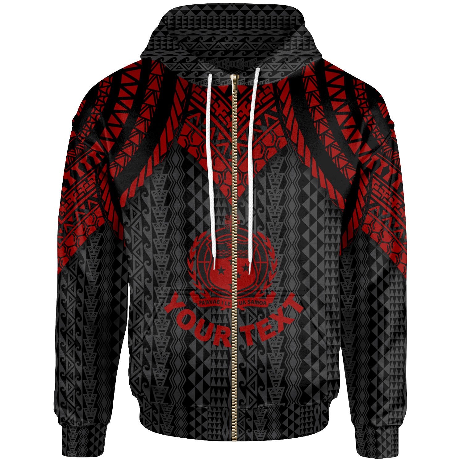 Samoa Custom Zip up Hoodie Polynesian Armor Style Red Unisex Red - Polynesian Pride