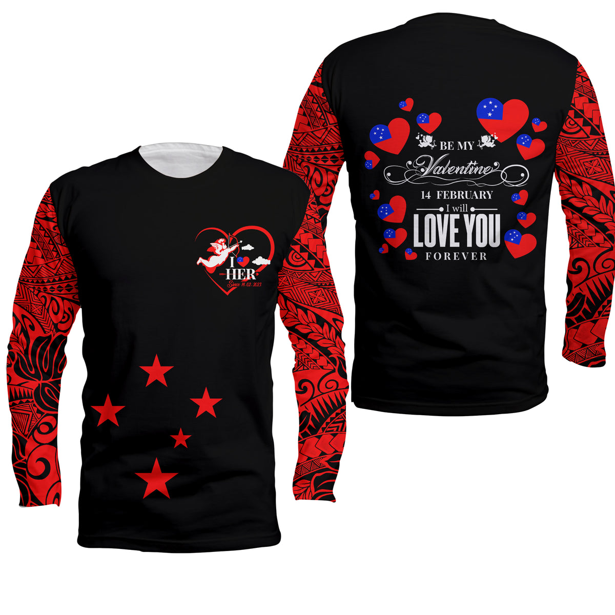 Samoa Valentine Day Couple Long Sleeve Shirt - LT2 No Women - Polynesian Pride