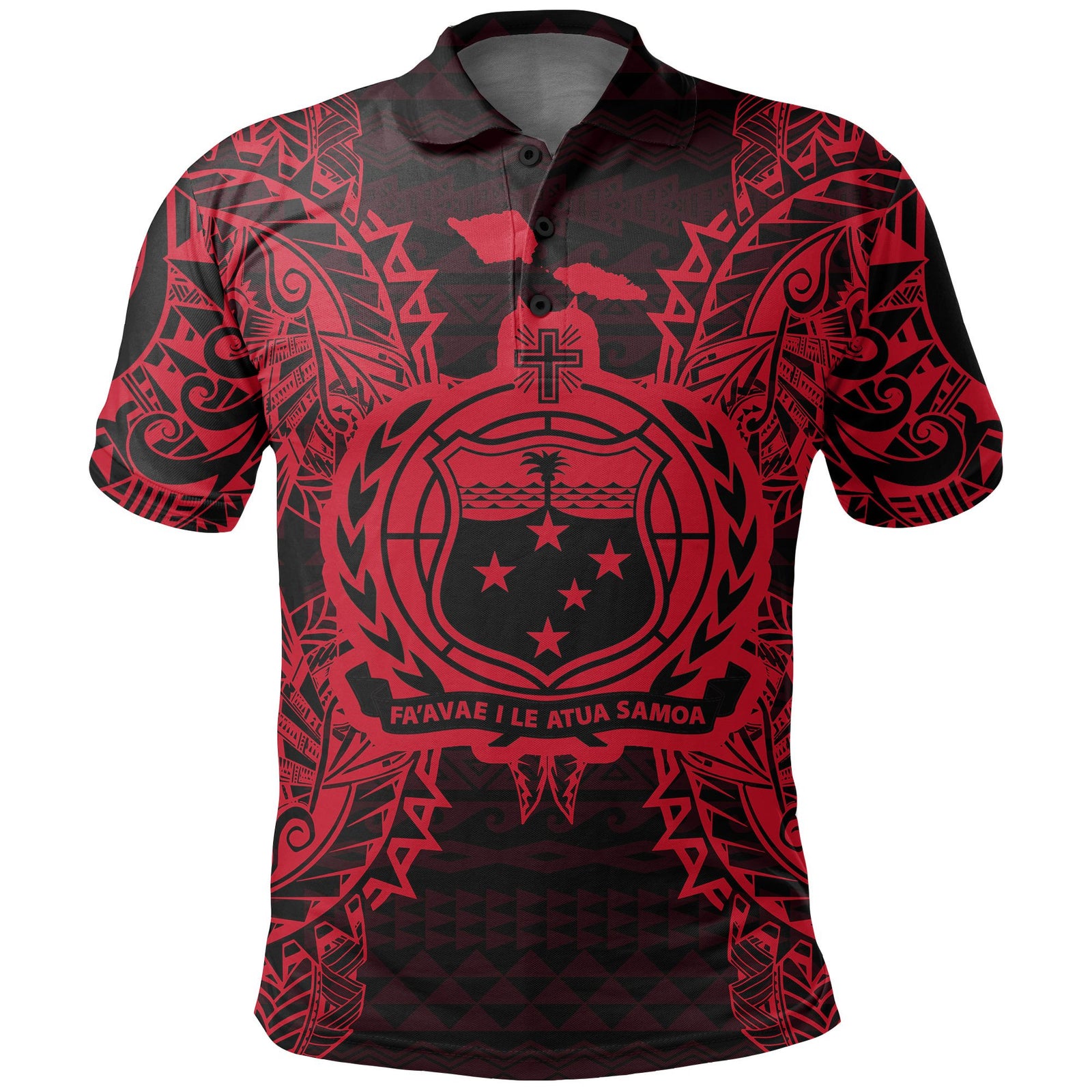 Samoa Polo Shirt Samoan Coat Of Arms Map Polynesian Tattoo Red Unisex Red - Polynesian Pride