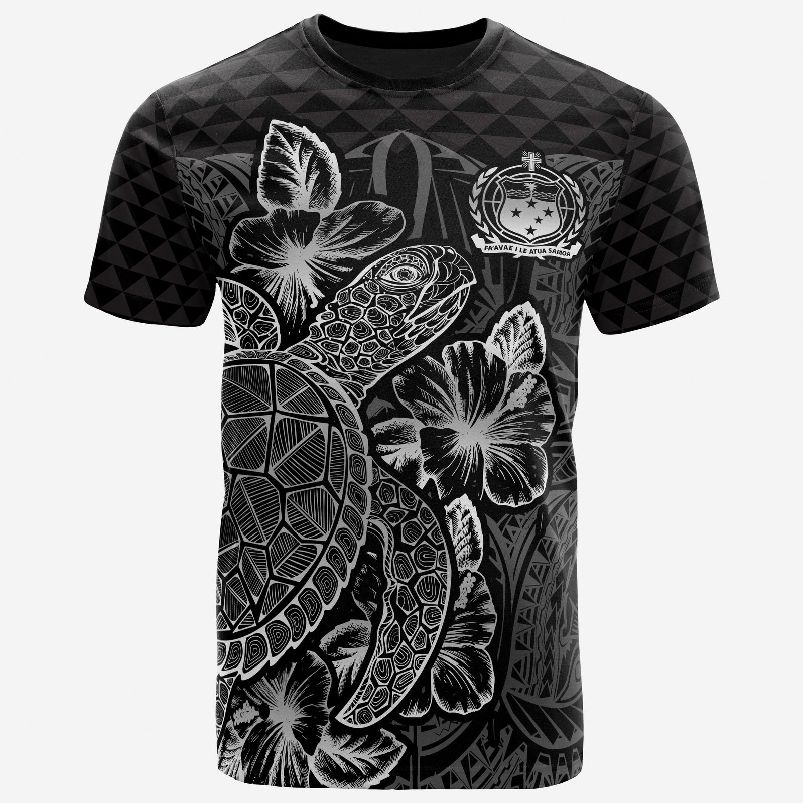 Samoa T Shirt Samoan Turtle Hibiscus Black Unisex Black - Polynesian Pride